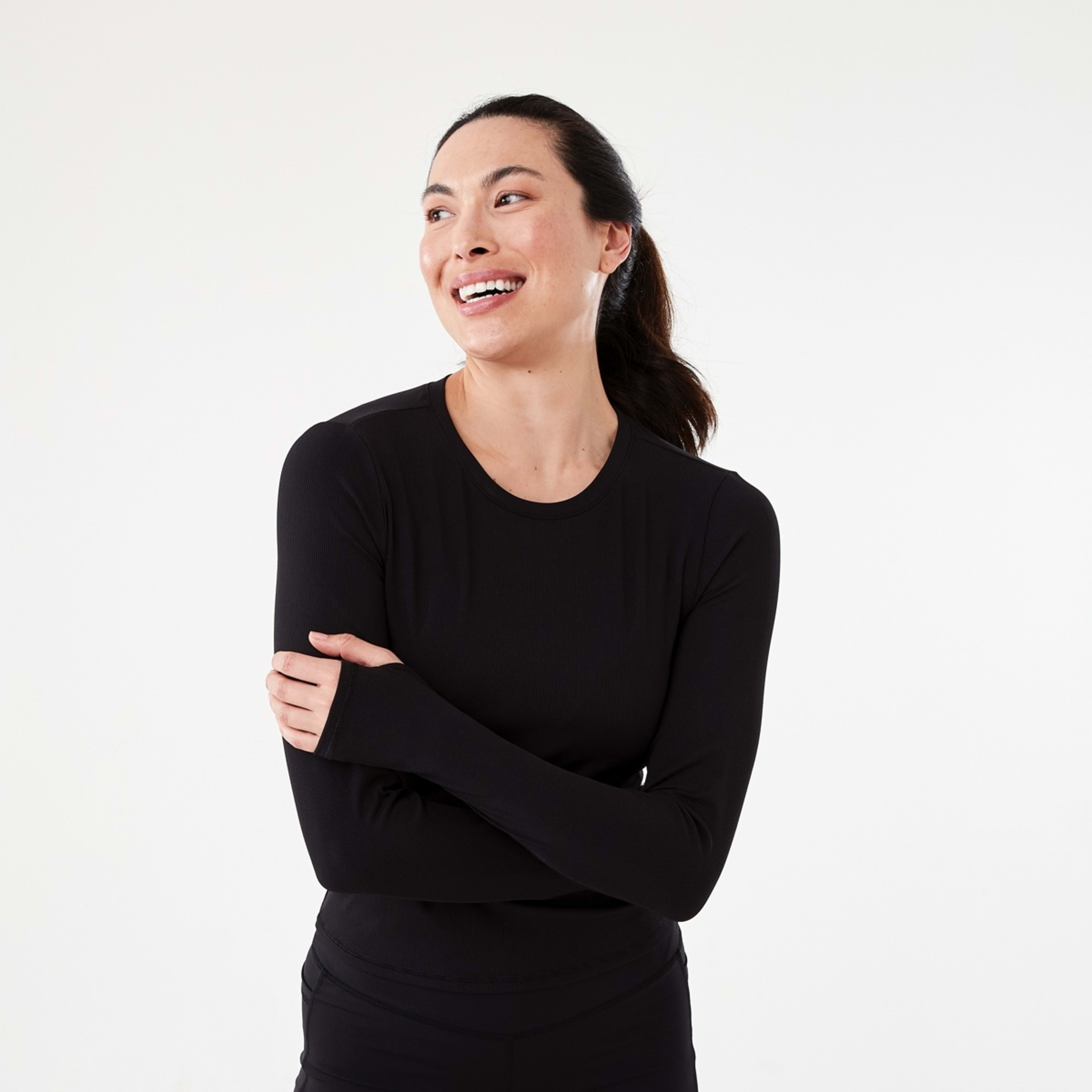 1 Active Womens Long Sleeve Rib T-shirt Black, 1 of 6