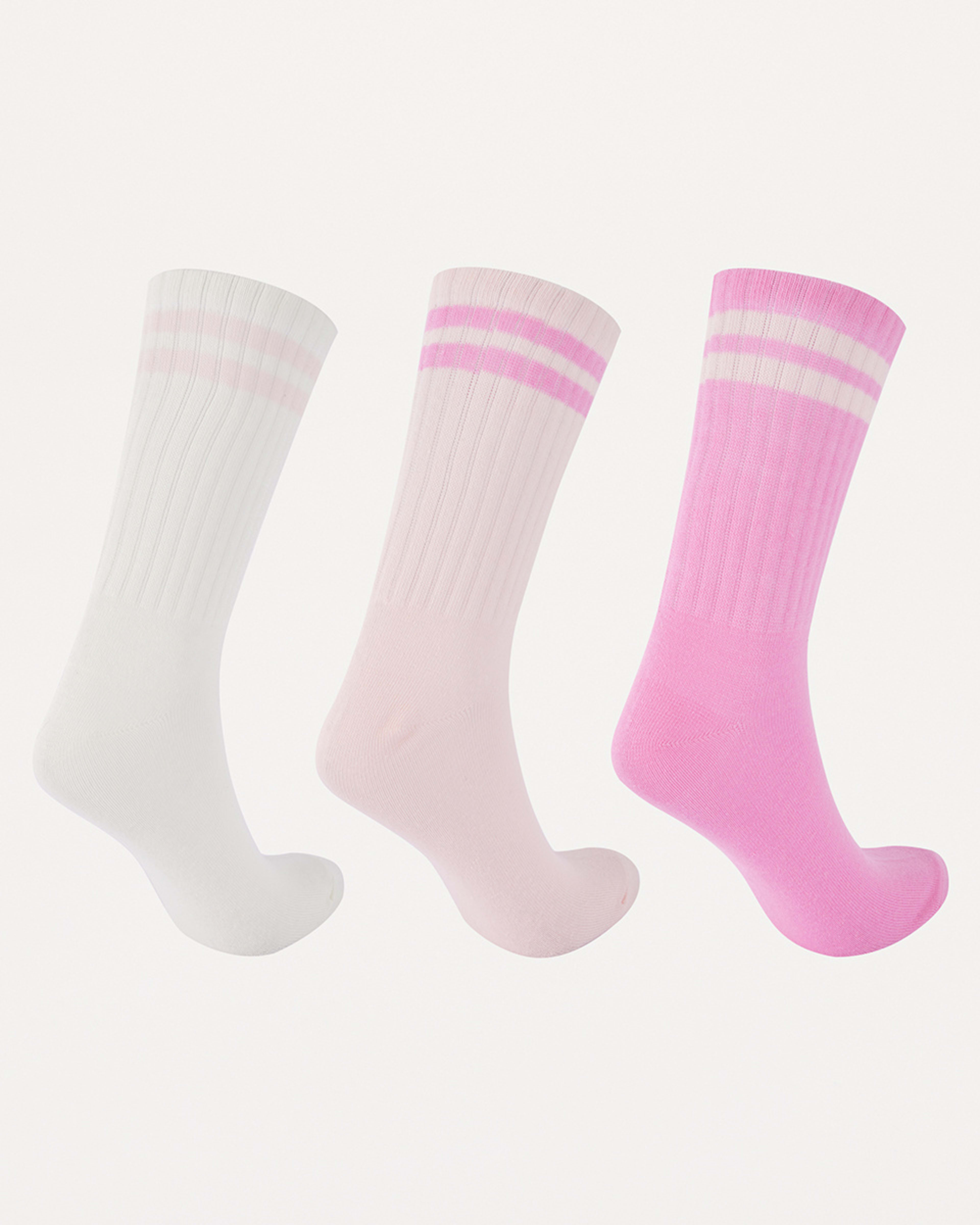 2 3 Pack Chunky Ribbed Full Crew Socks Pnk Stripe, 2 of 3