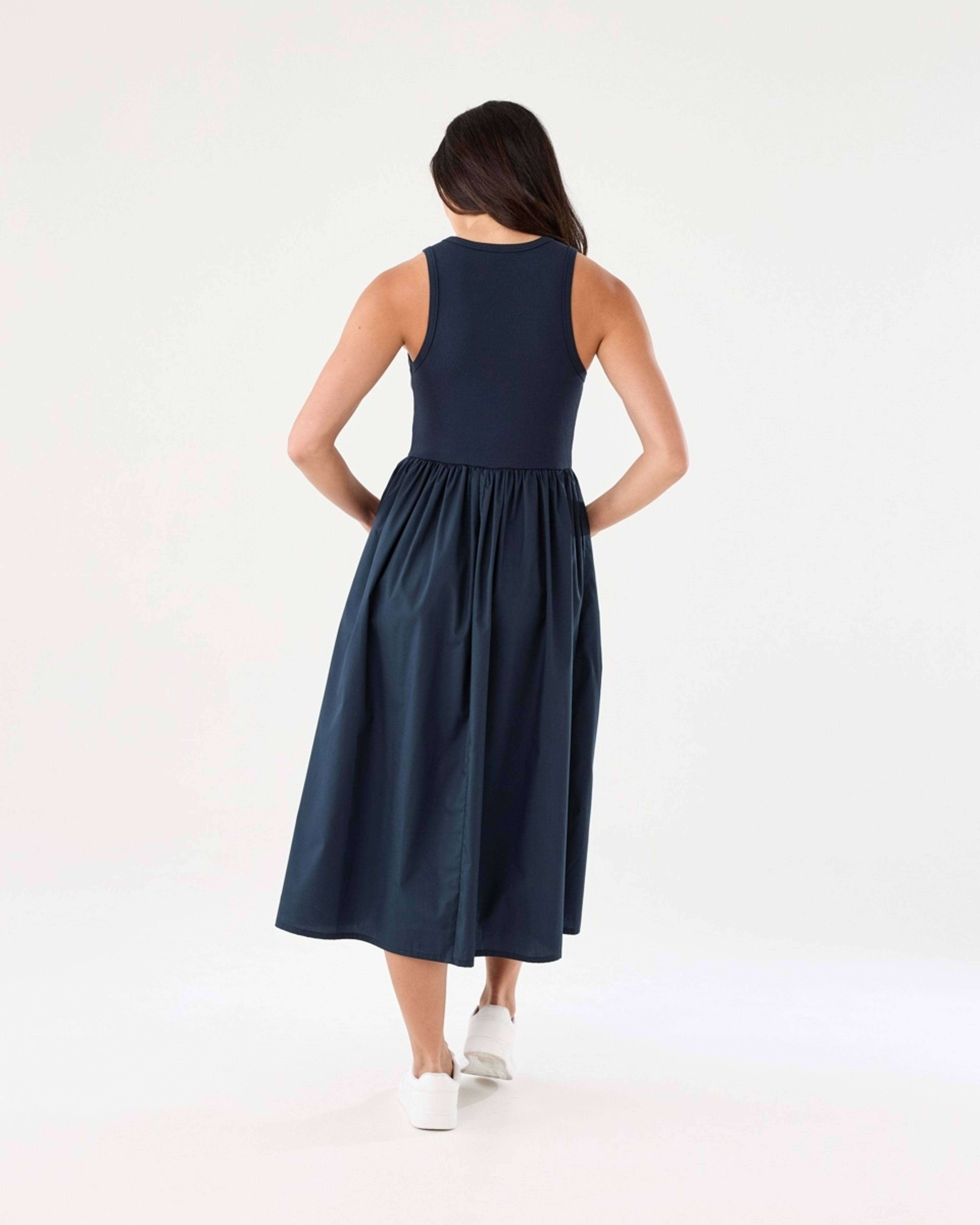 3 Sleeveless Racer Knit Woven Midi Dress Navy Blaze, 3 of 6
