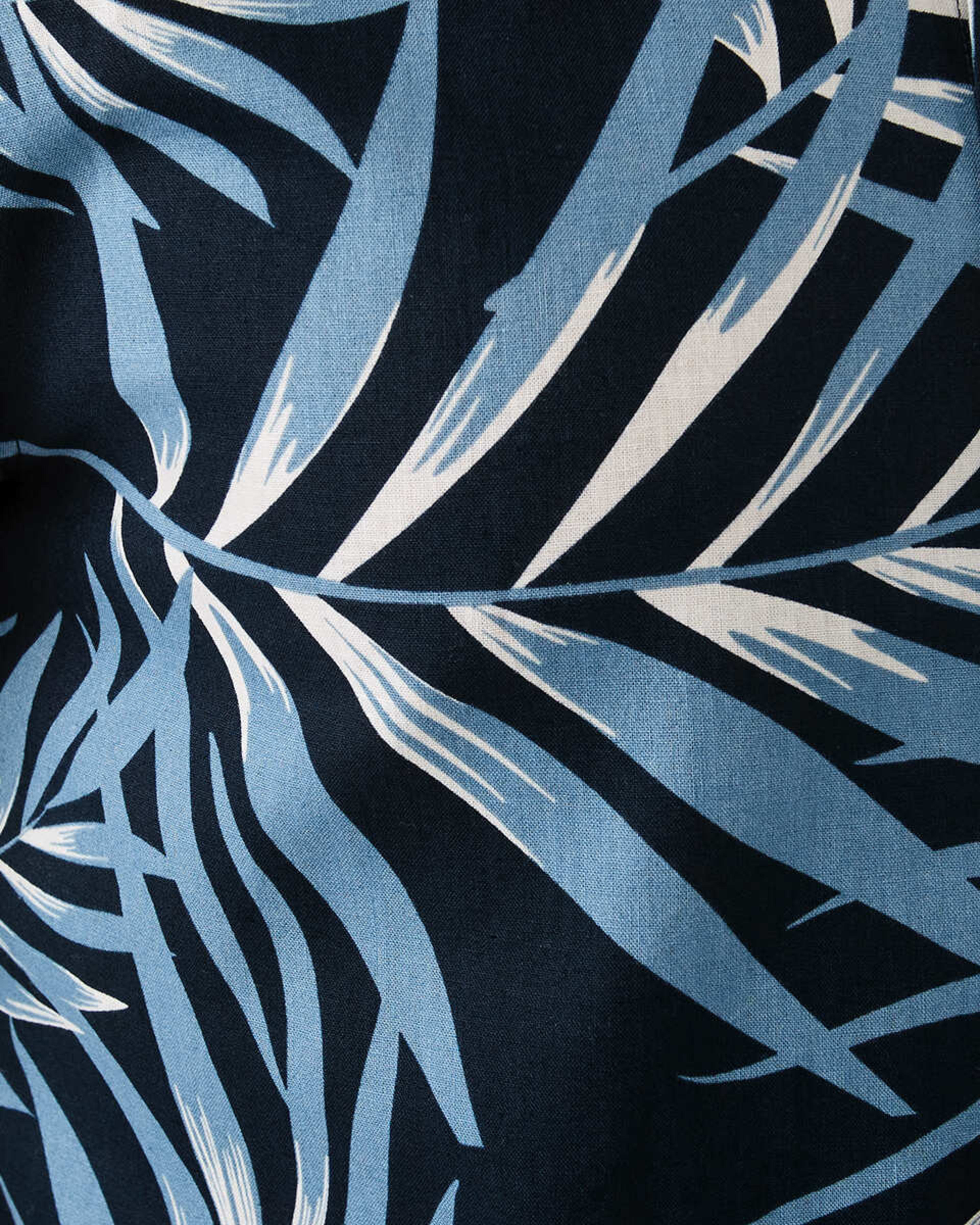 6 Short Sleeve Print Linen Blend Shirt Nvy Frond, 6 of 6