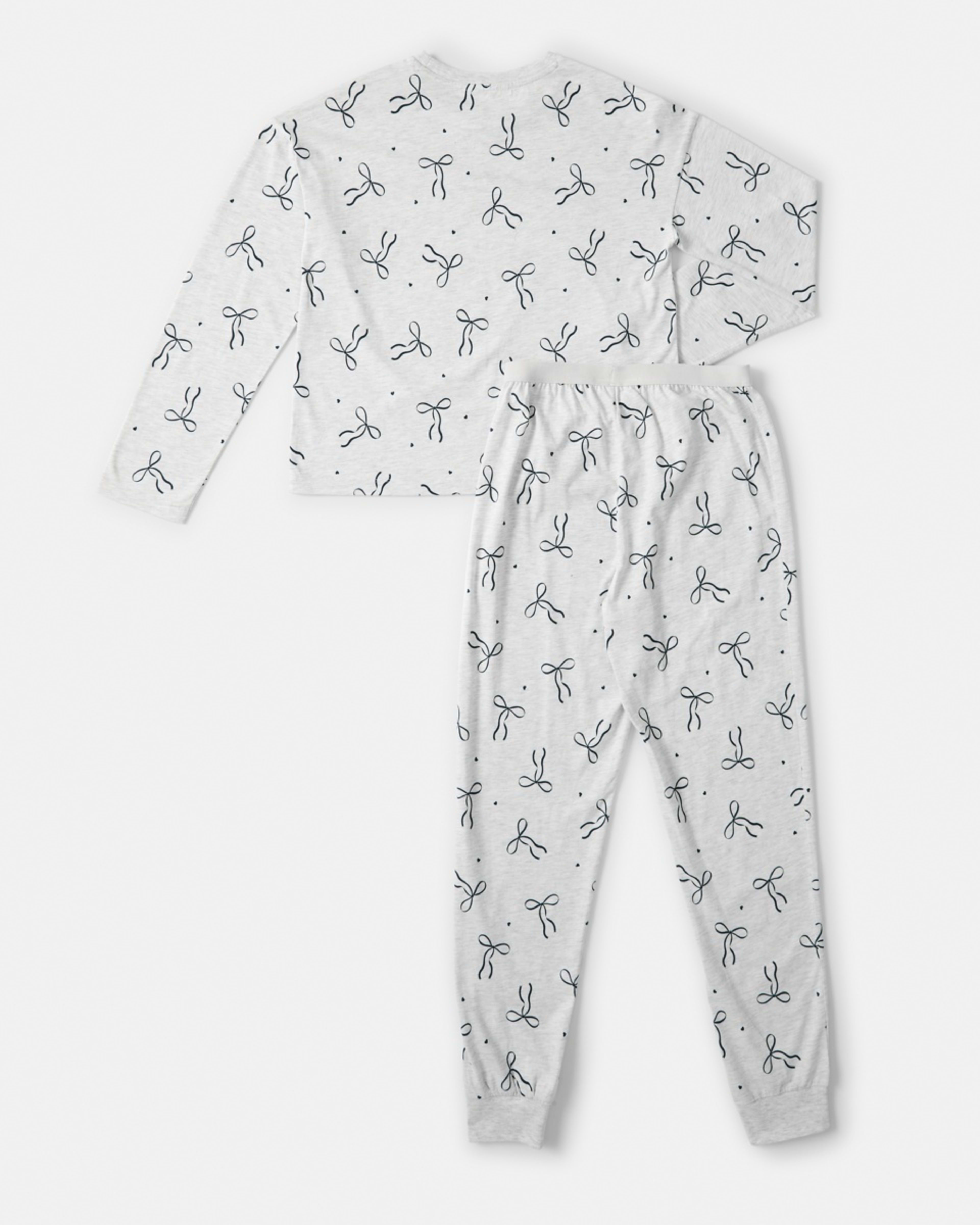 6 Long Sleeve Jersey Pyjama Set White Marle Bows, 6 of 8