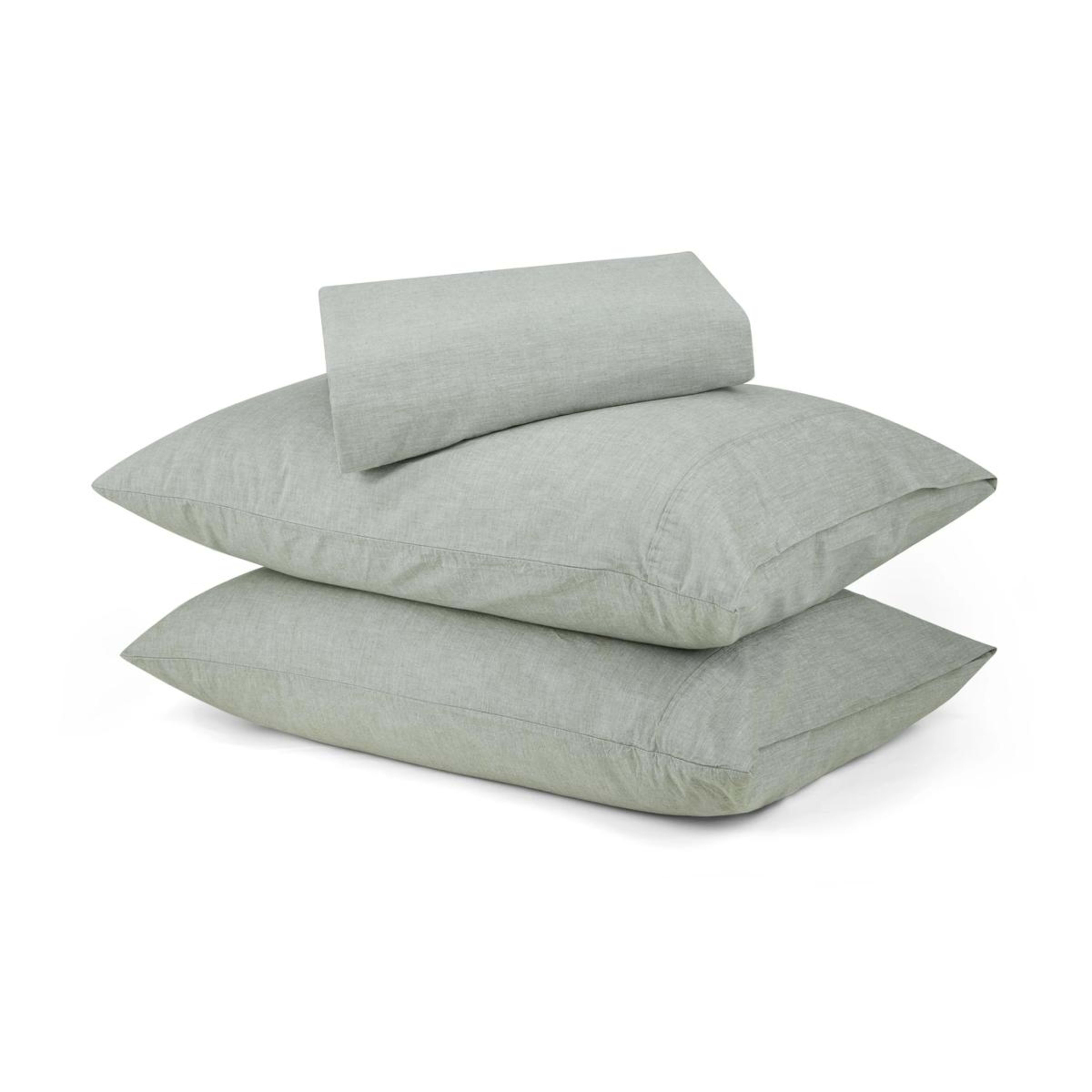 1 Stonewashed Chambray Cotton Sheet Set - Queen Bed, Sage