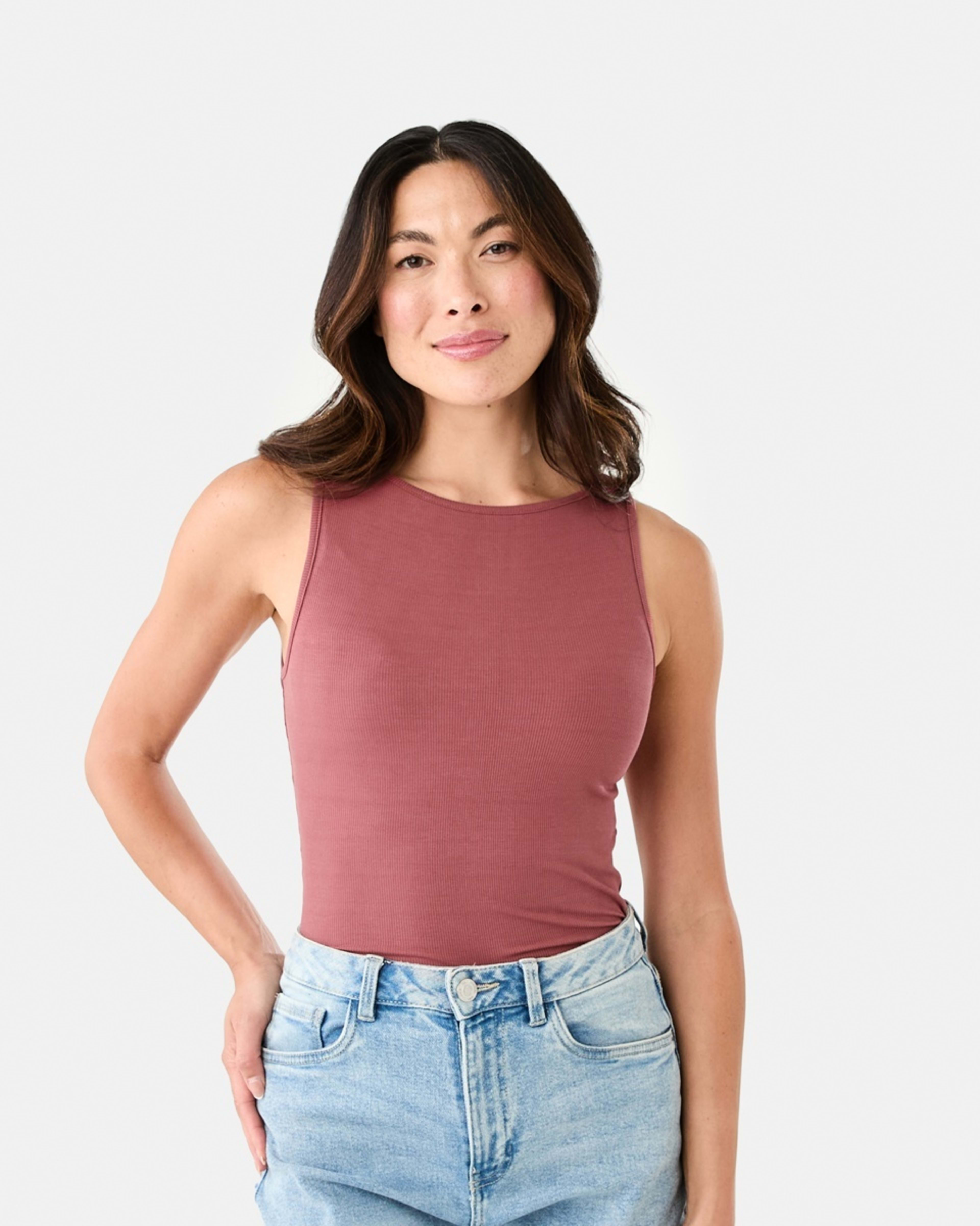 2 Sleeveless Rib Boat Neck Top Dried Red, 2 of 8