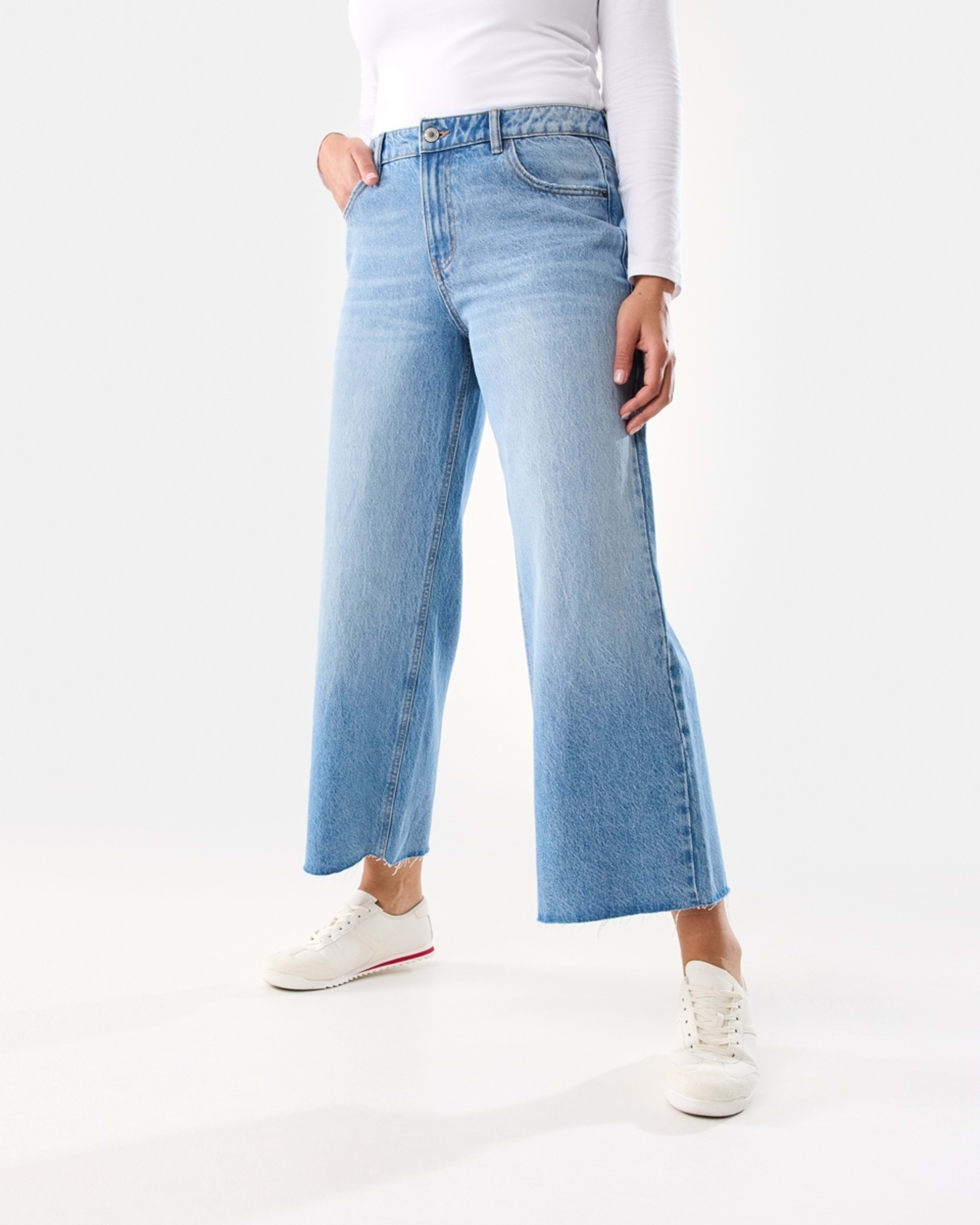 1 Wide Leg Raw Hem Jeans MID WASH