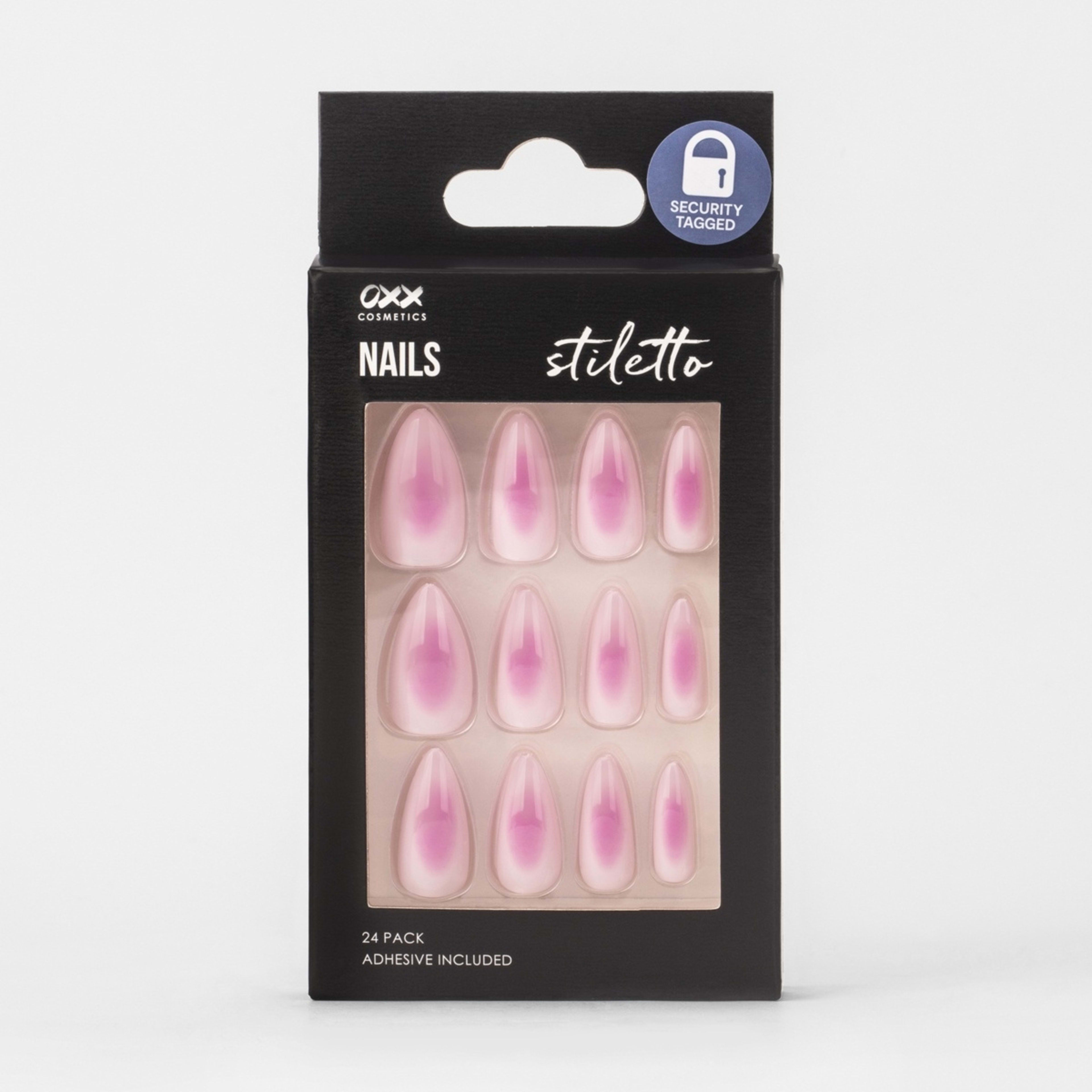 1 OXX Cosmetics 24 Pack False Nails with Adhesive - Stiletto Shape, Aura Shimmer