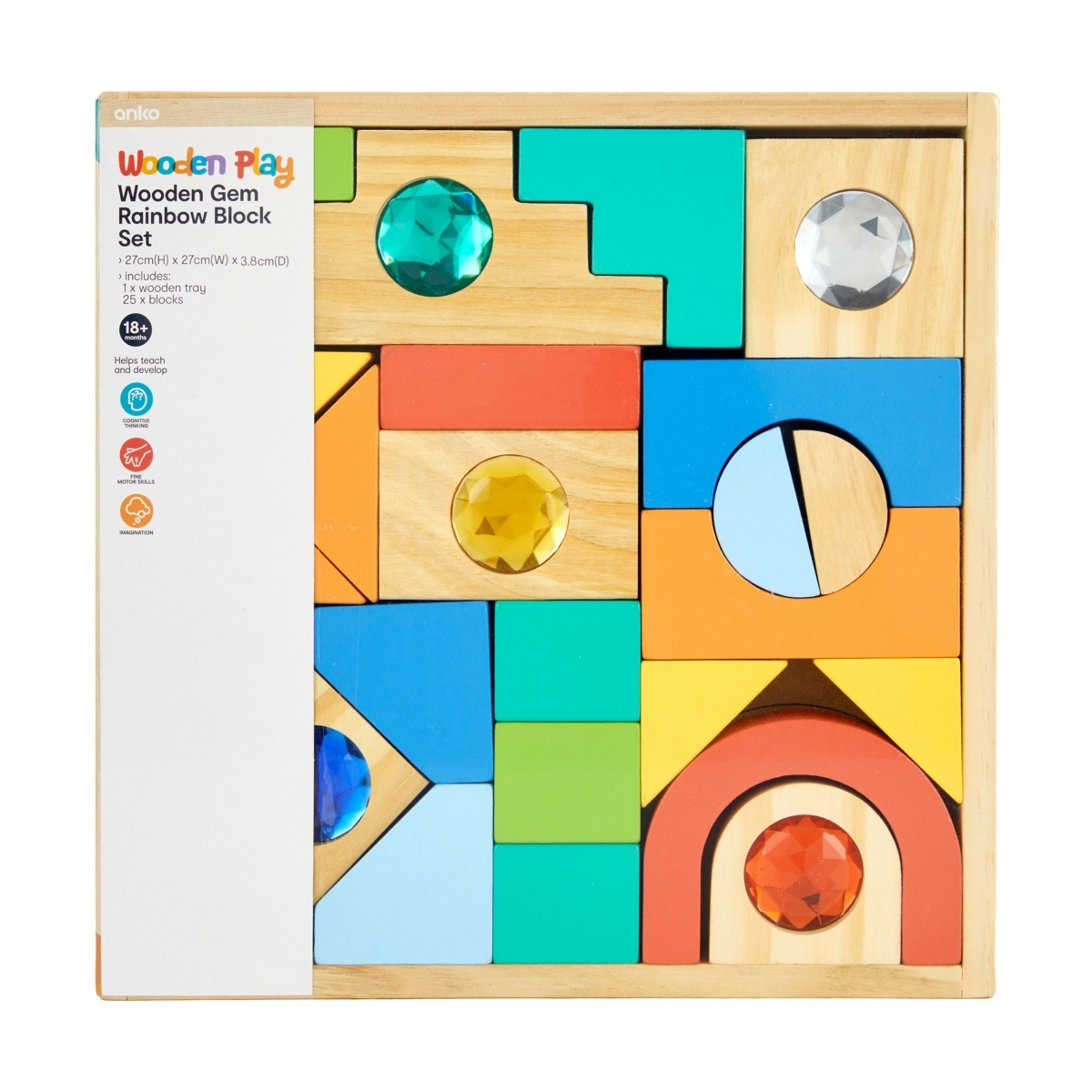 6 Wooden Gem Rainbow Block Set, 6 of 6
