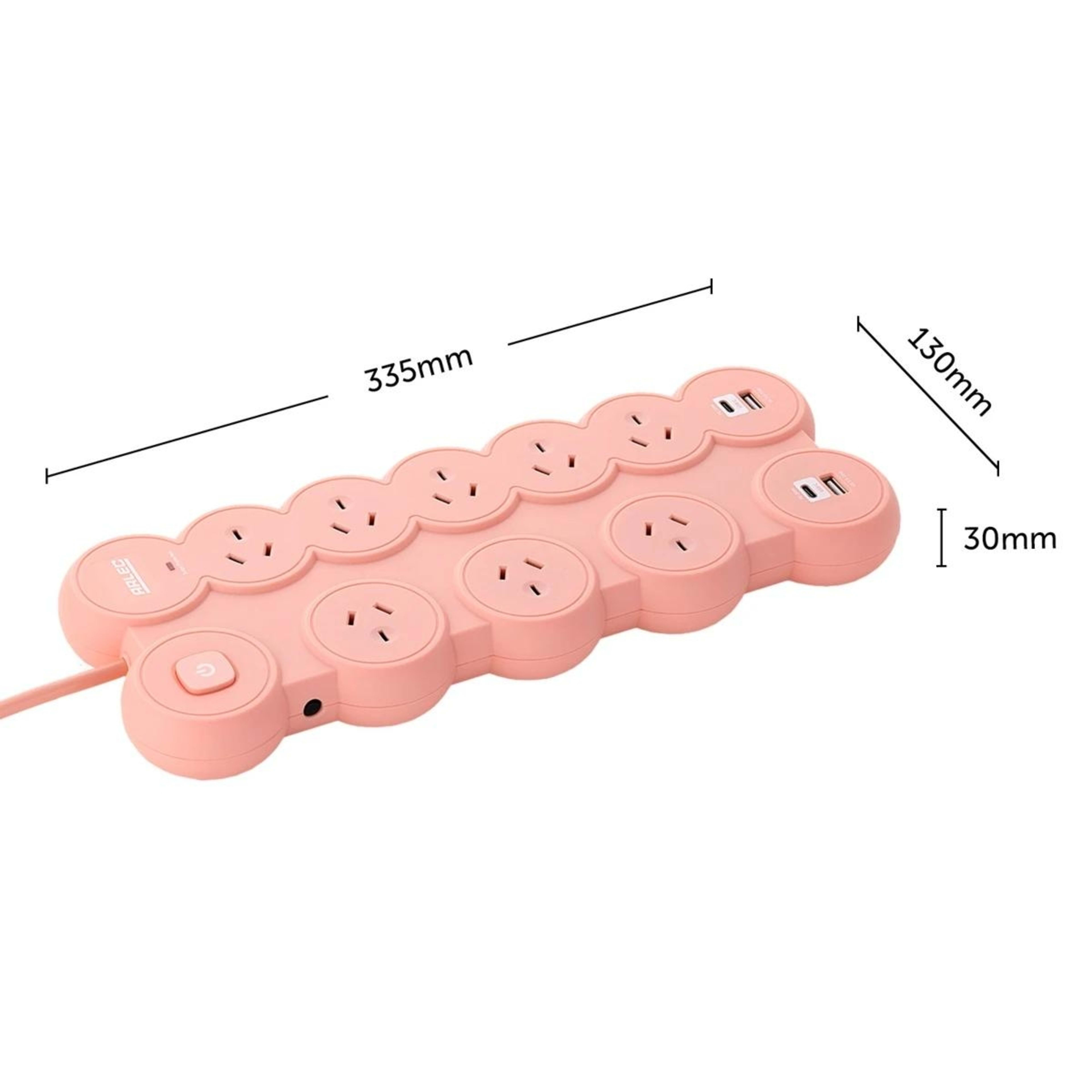 7 Arlec 8 Outlet Bubble Wide Spaced Outlets & USB A & C Ports Powerboard - Pink, 7 of 7