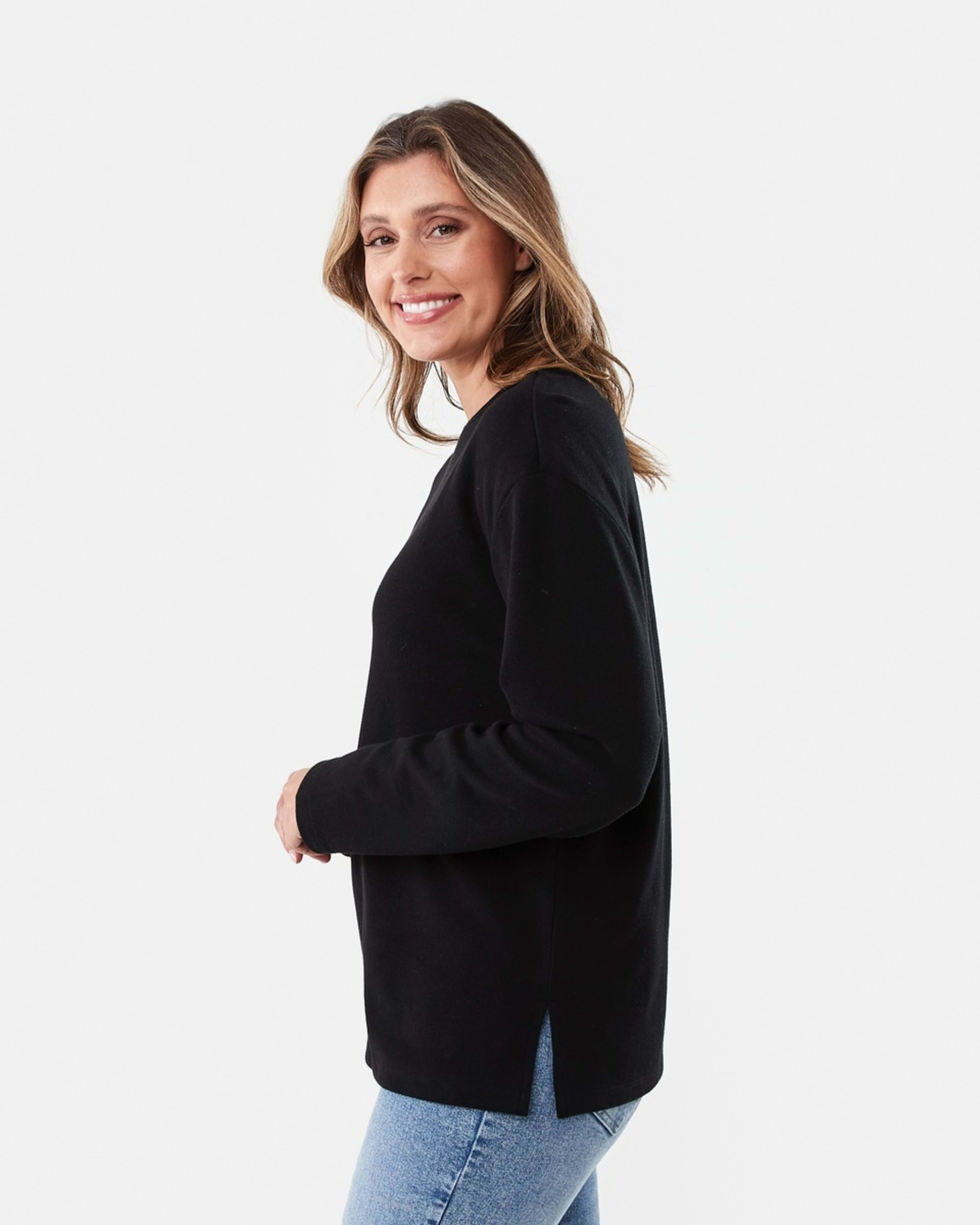 2 Long Sleeve Pique Top Black, 2 of 6