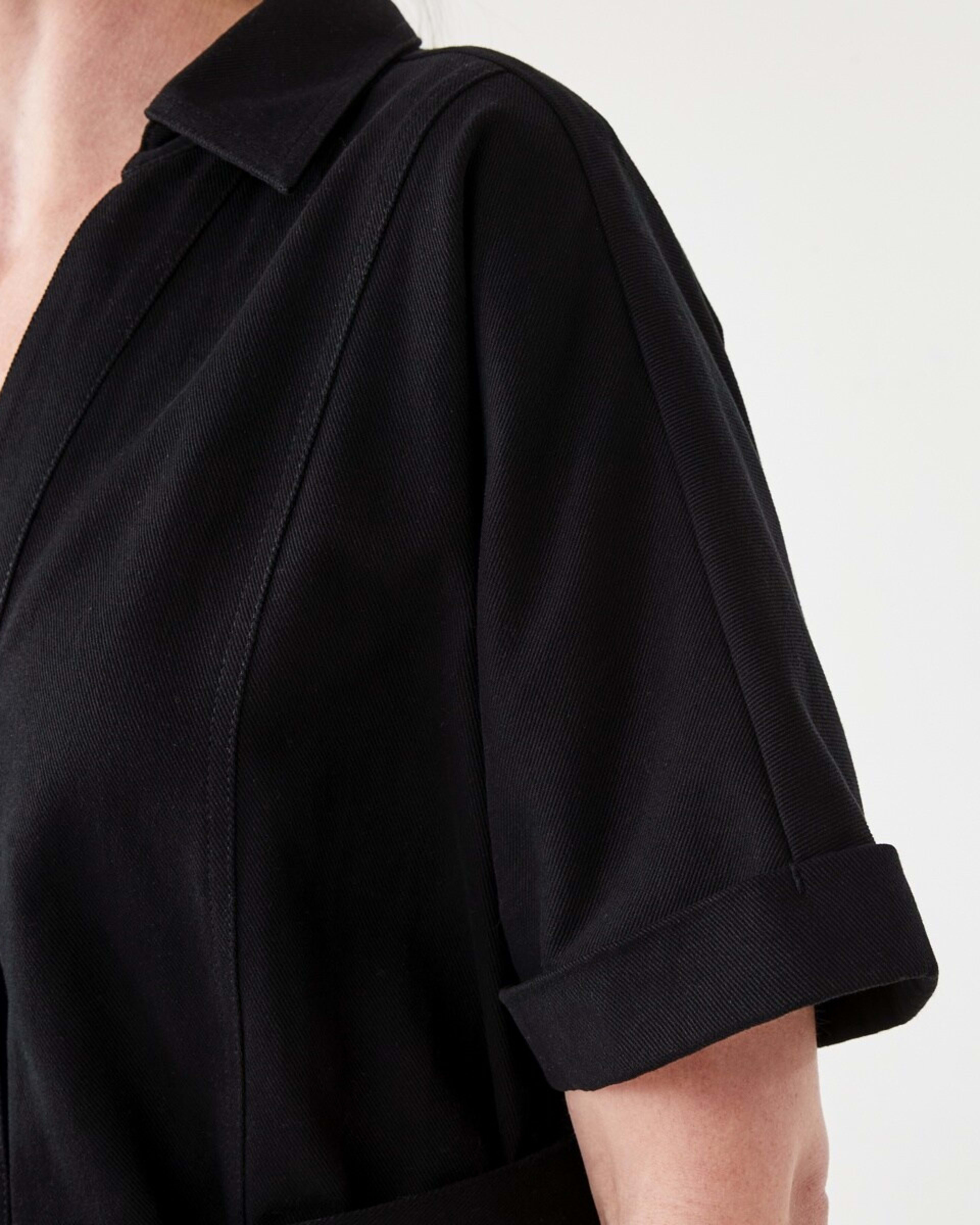 5 Short Sleeve Denim Button Through Midi Dress BLACK, 5 of 6