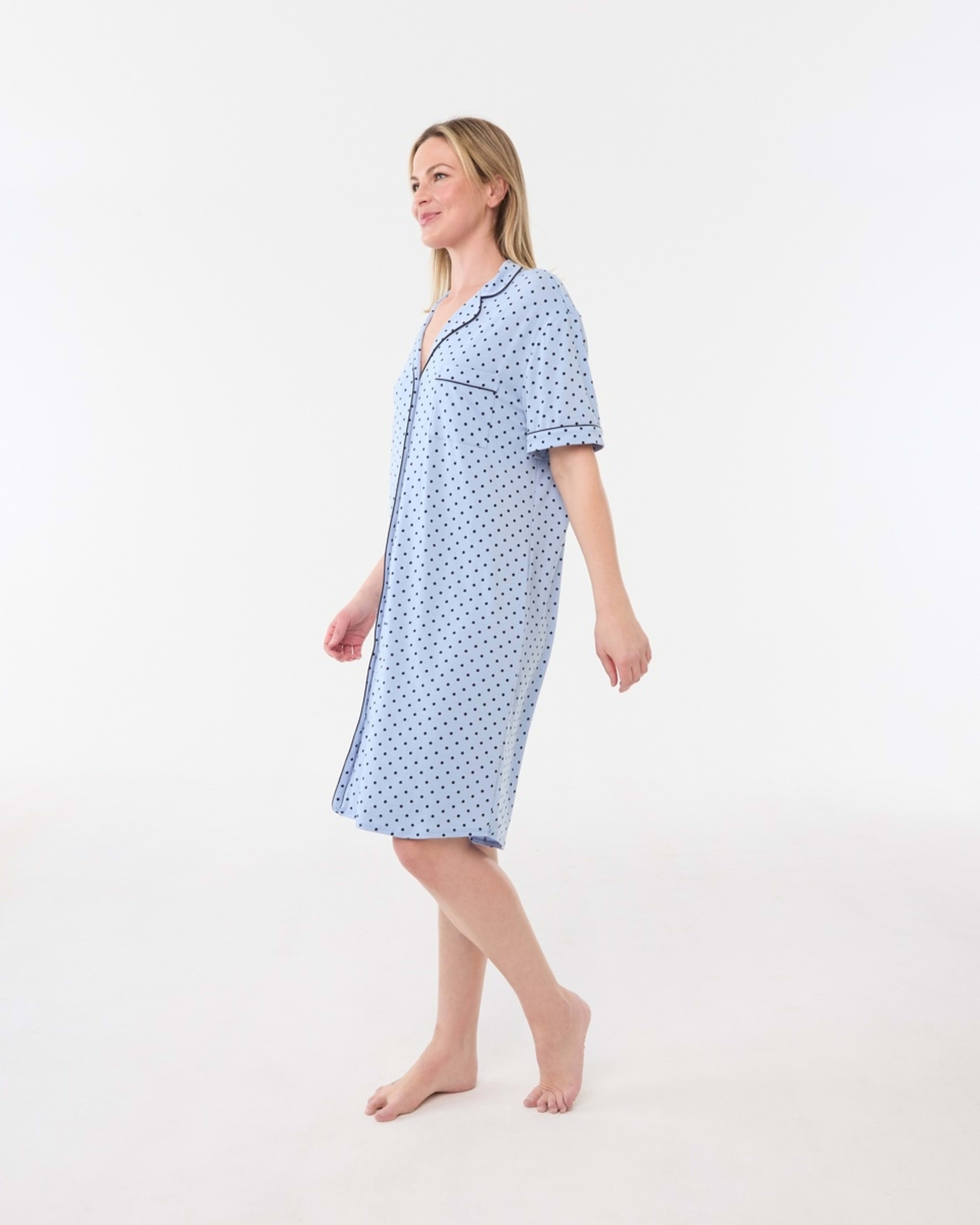 2 Short Sleeve Button Through Comfort Nightie LARGE SPOT BRUNI BLUE, 2 of 5