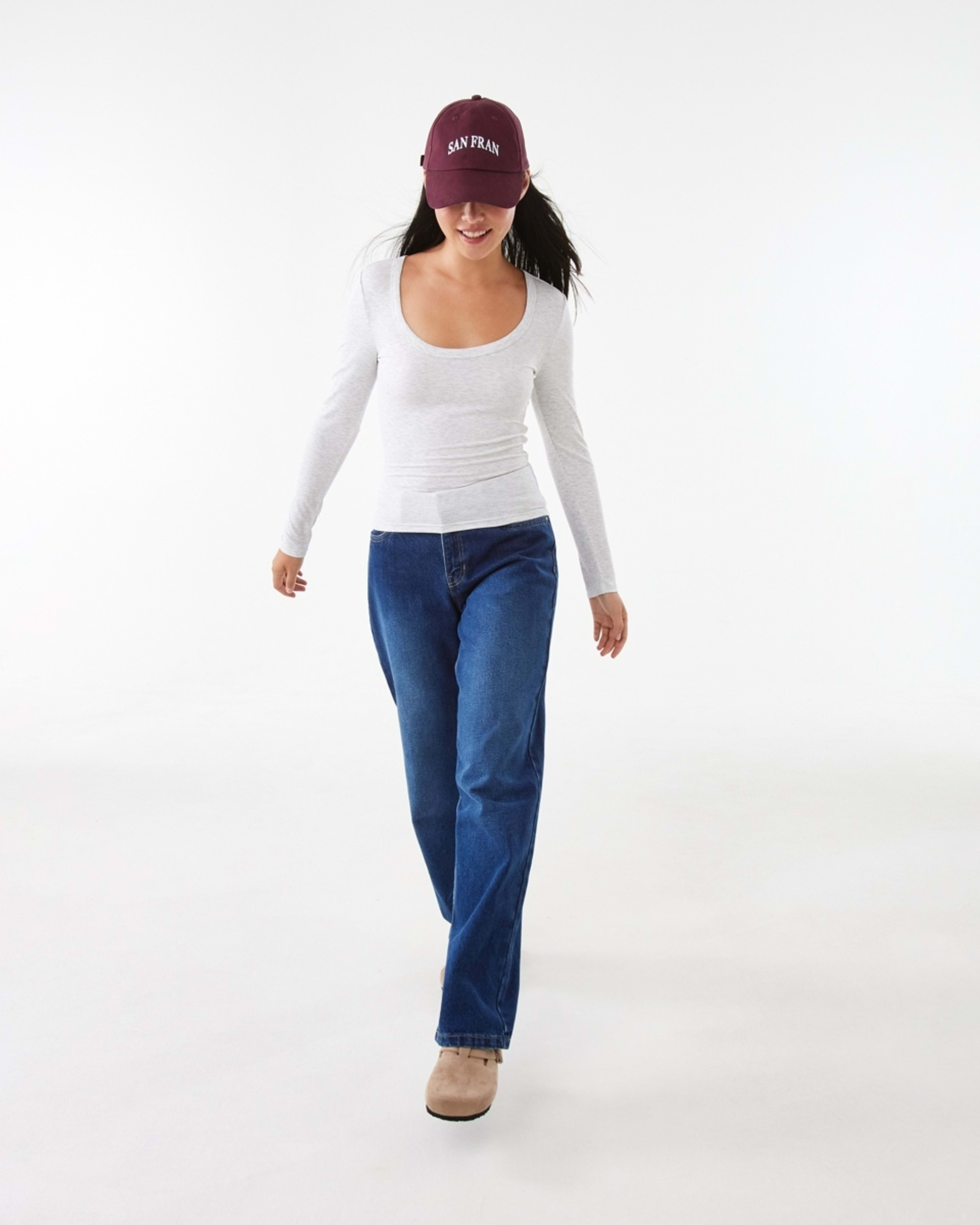 2 Long Sleeve Rib Scoop T-shirt Wht Marle, 2 of 5