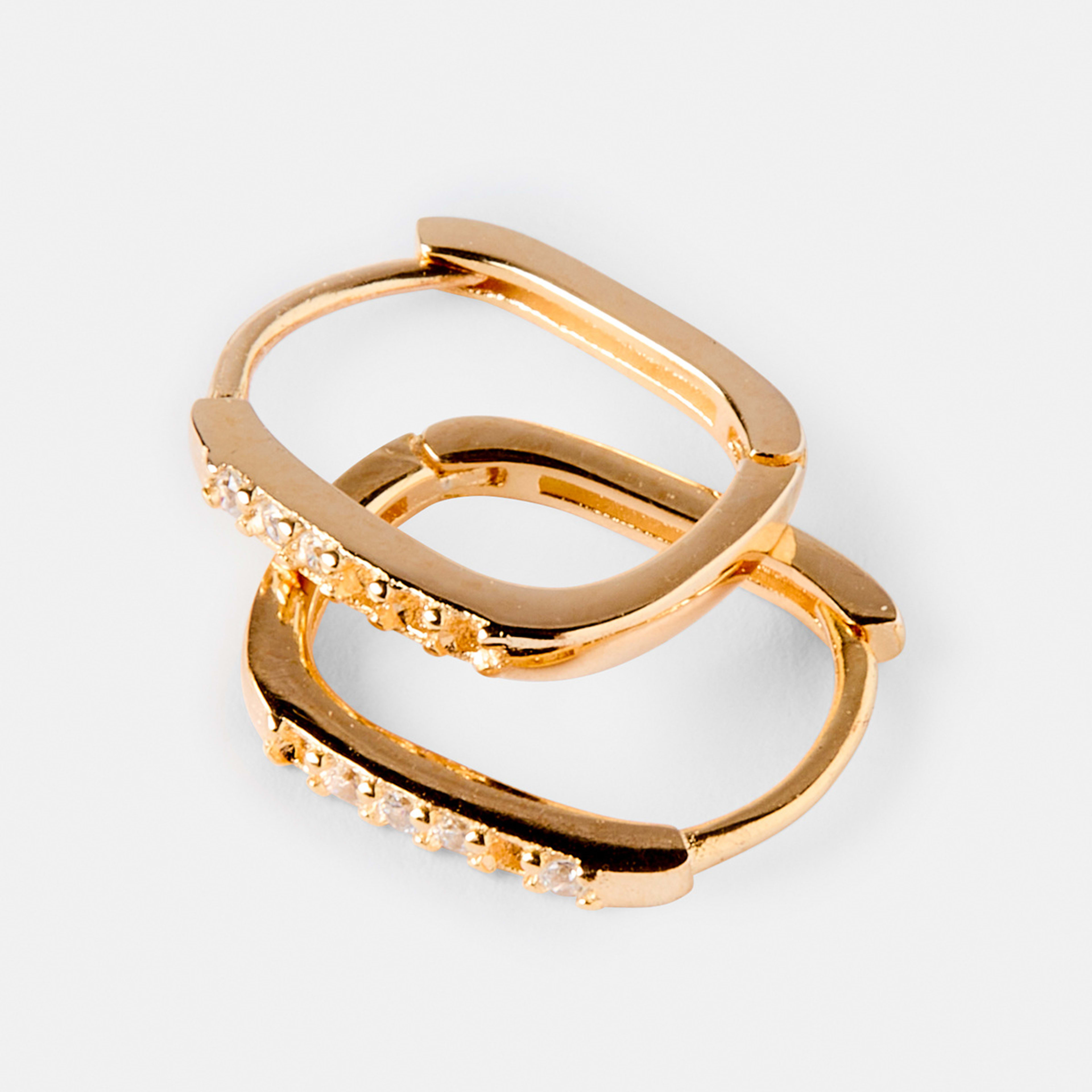 2 Sterling Silver Square Cubic Zirconia Hoop Earrings Gold, 2 of 4