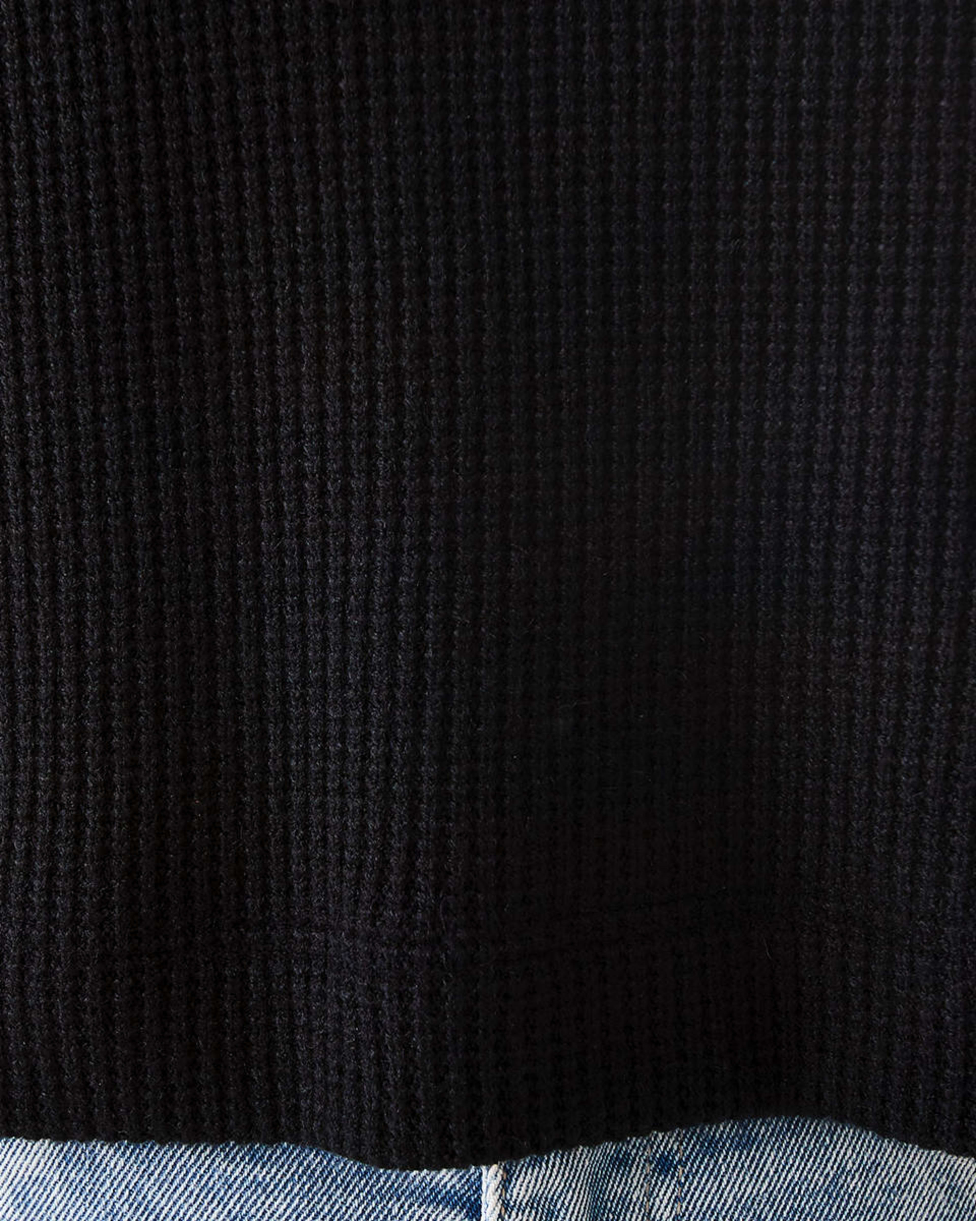 6 Long Sleeve Waffle Crew Neck Crop Top Black, 6 of 6