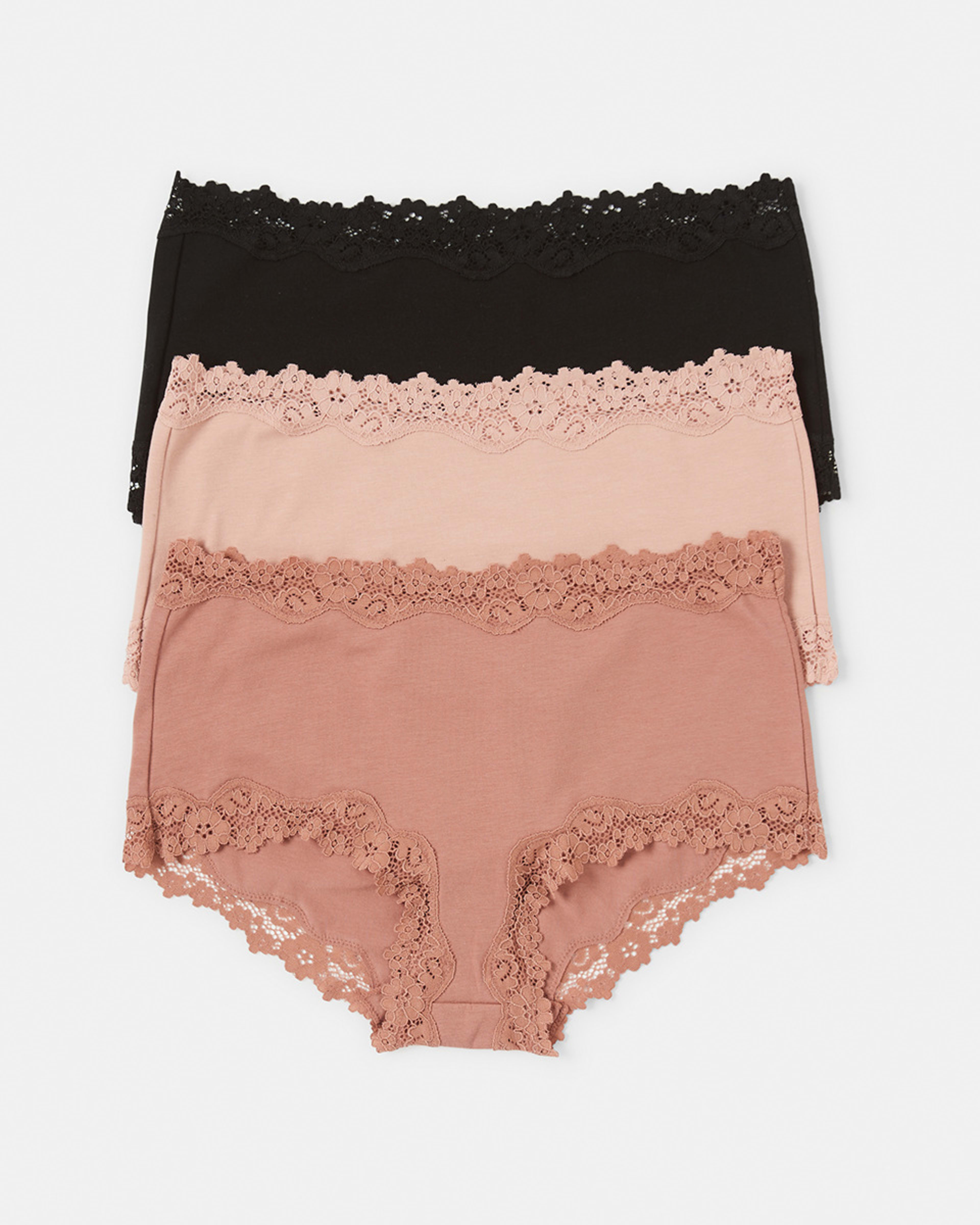 1 3 Pack Cotton Lace Trim Full Briefs Sc Lf Bk