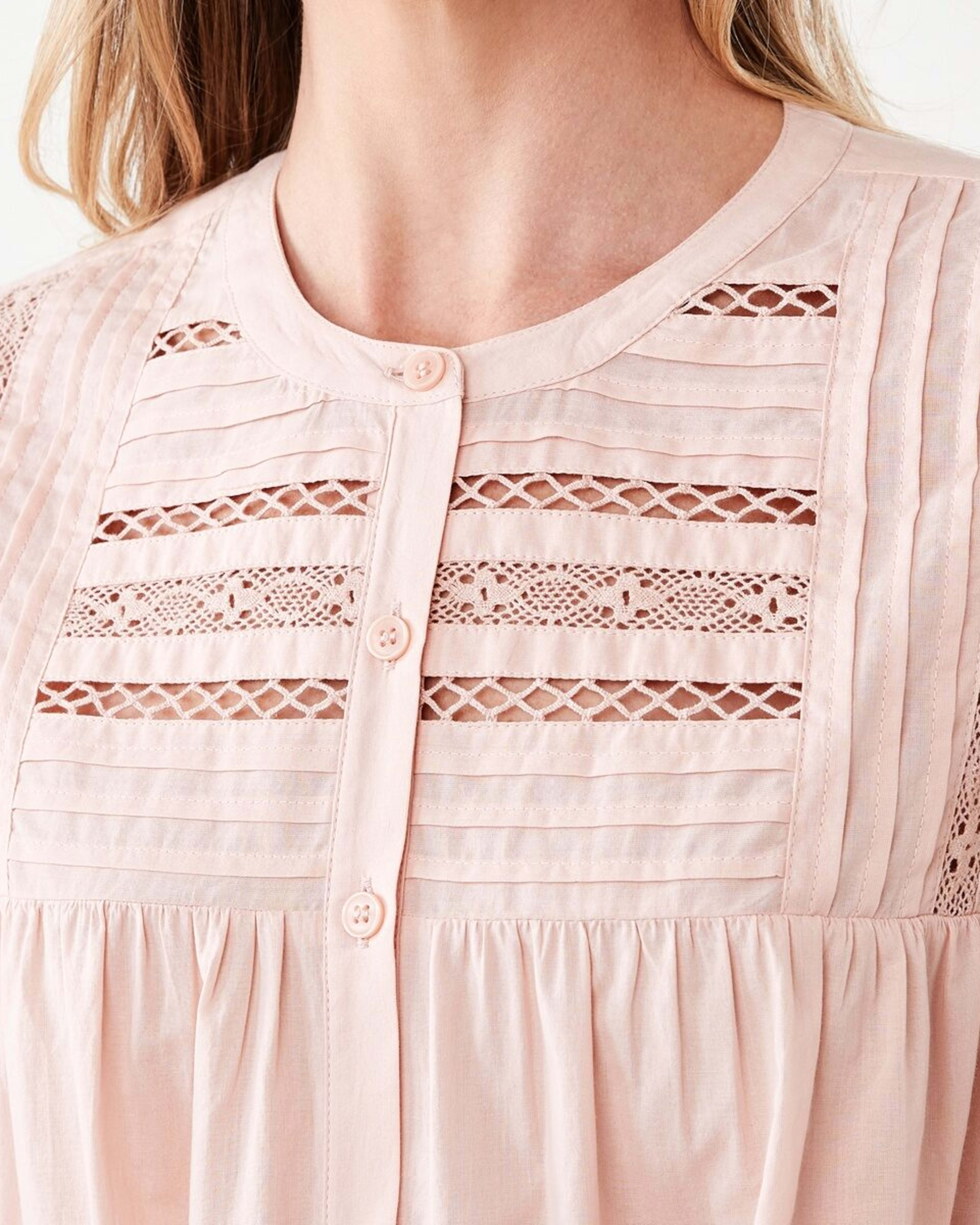 5 Long Sleeve Boho Lace Trim Blouse Rose Pink, 5 of 6