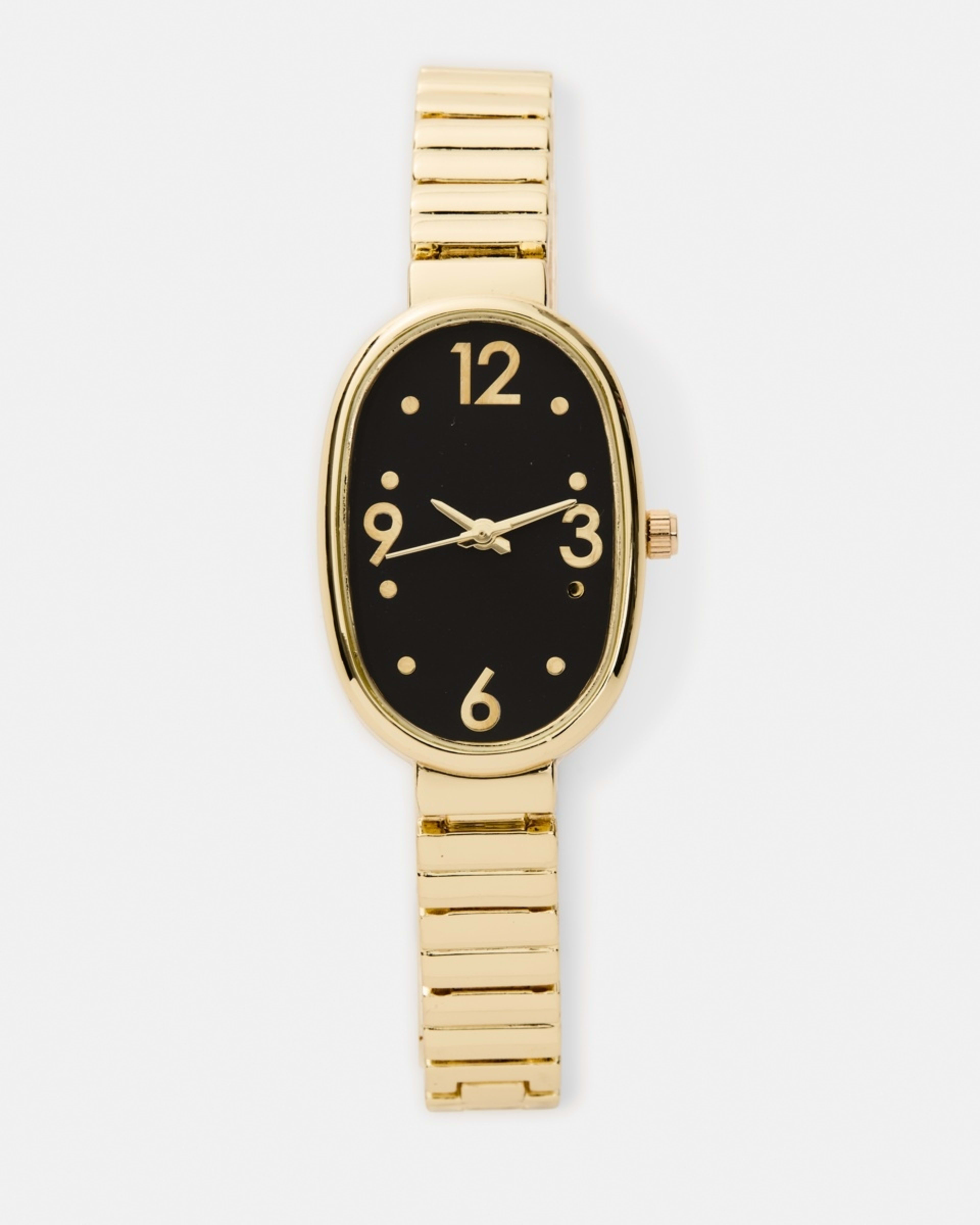 1 Womens Oval Metal Watch - Black and Gold Tone Gold