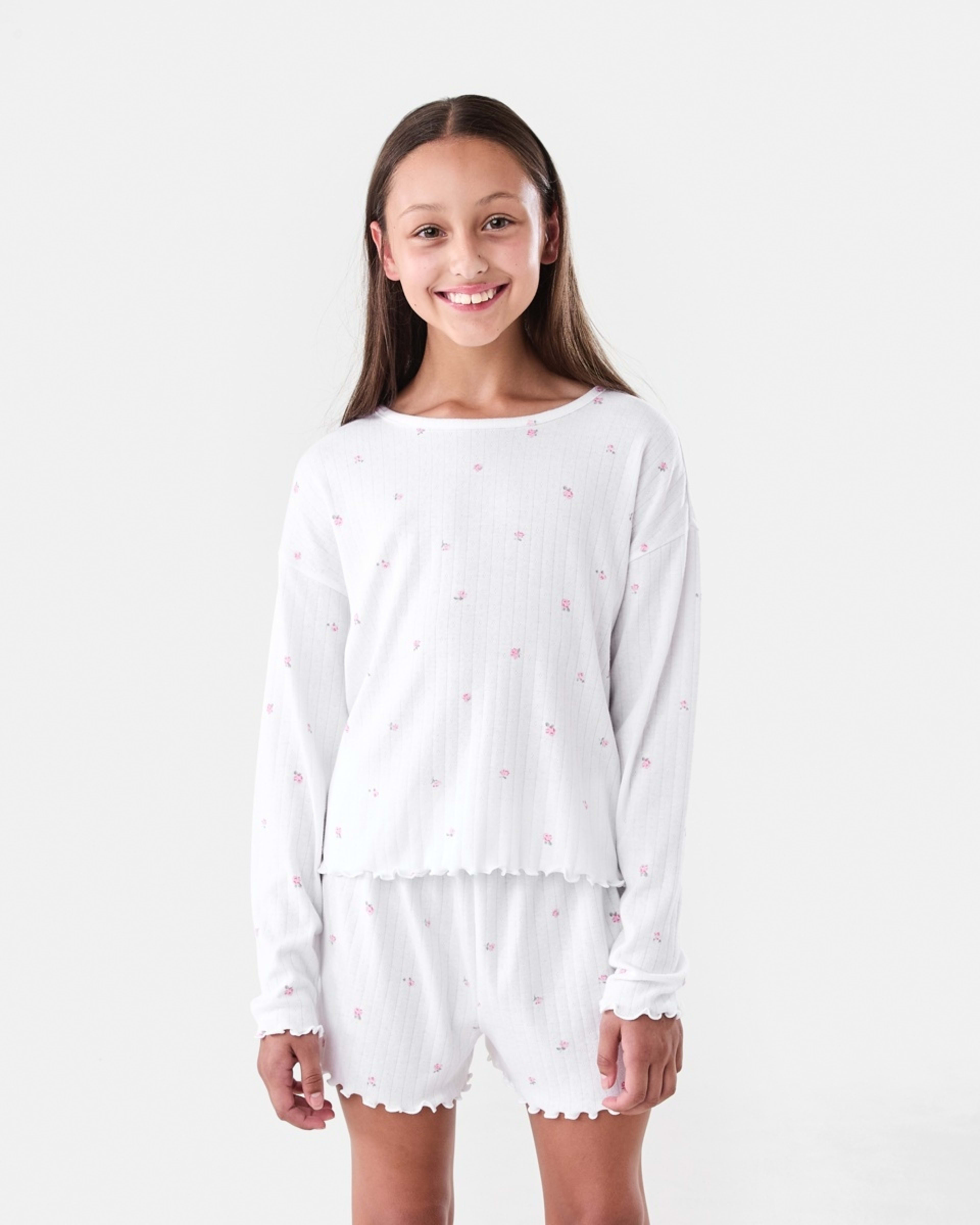 1 Long Sleeve Pointelle Pyjama Set Wht Rose