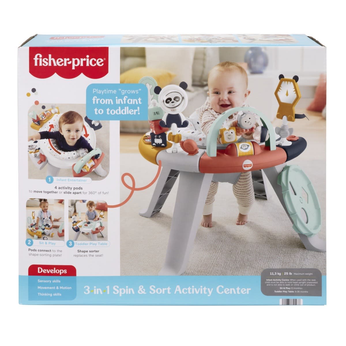 Fisher price 2 in 1 activity center age on sale