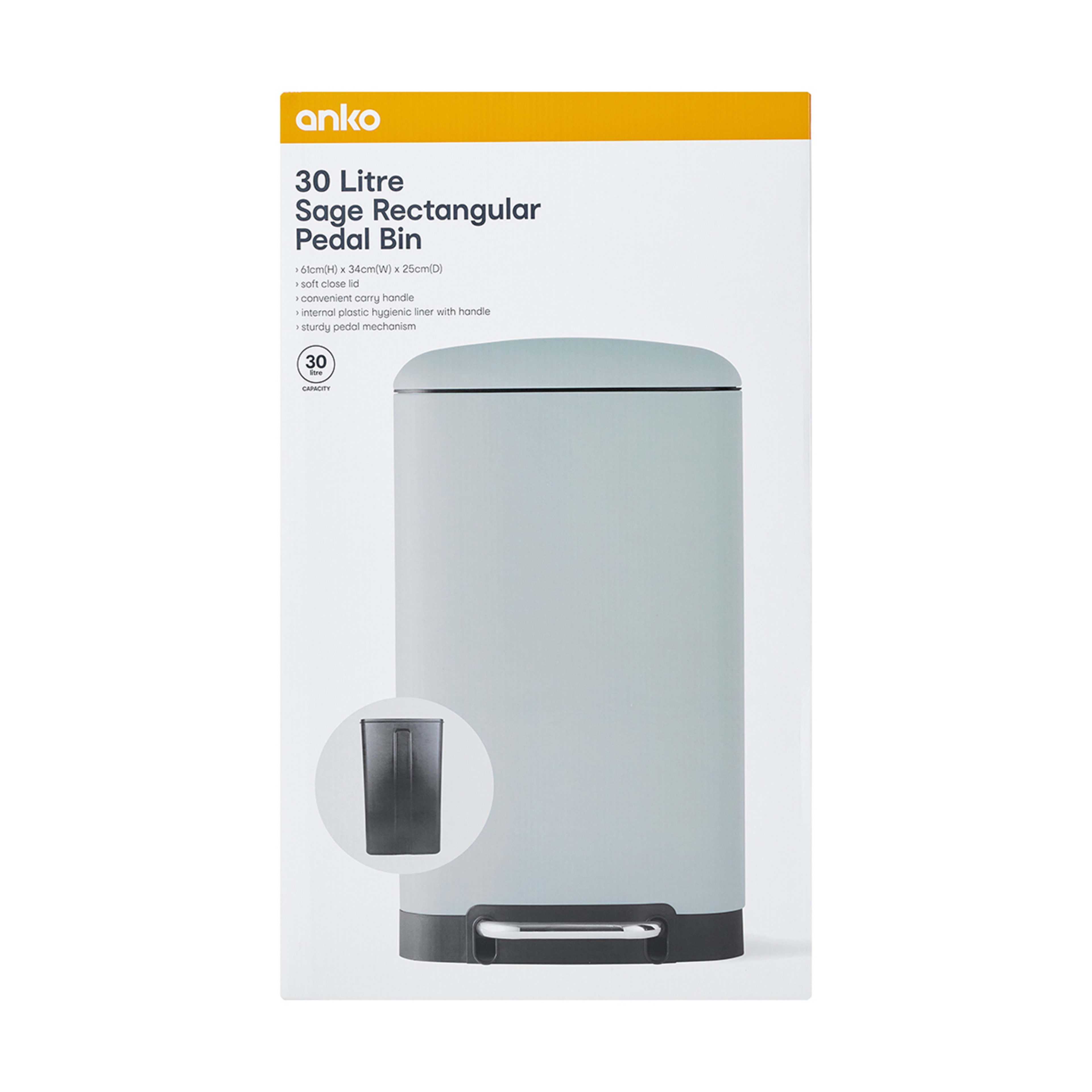 30L Sage Rectangular Pedal Bin Kmart NZ