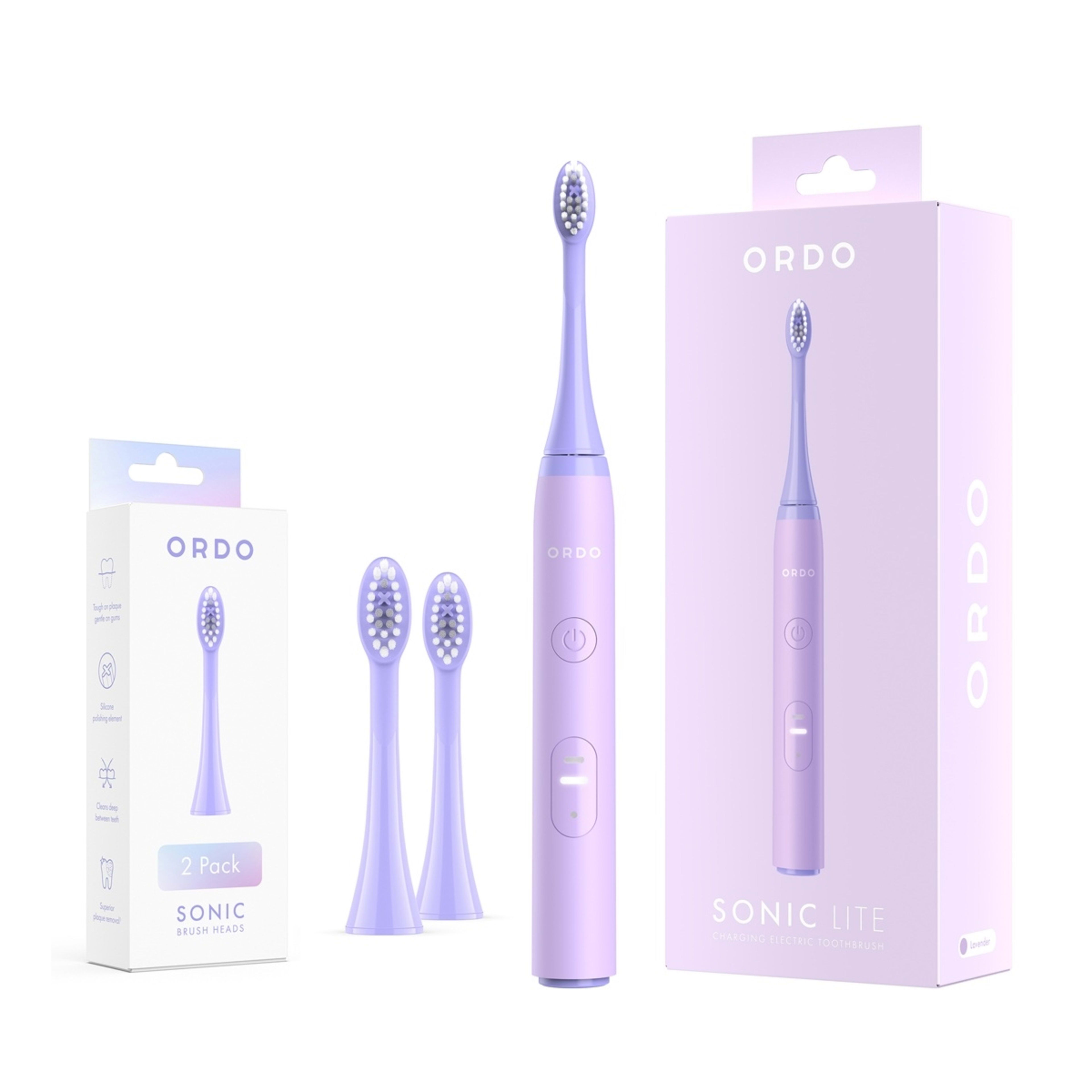 1 Ordo Sonic Lite Charging Electric Toothbrush and 2 Pack Sonic Brush Heads - Lavender
