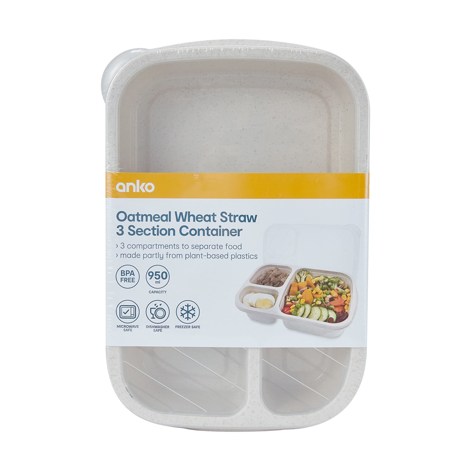 Oatmeal Wheat Straw 3 Section Container Lunch Box Kmart