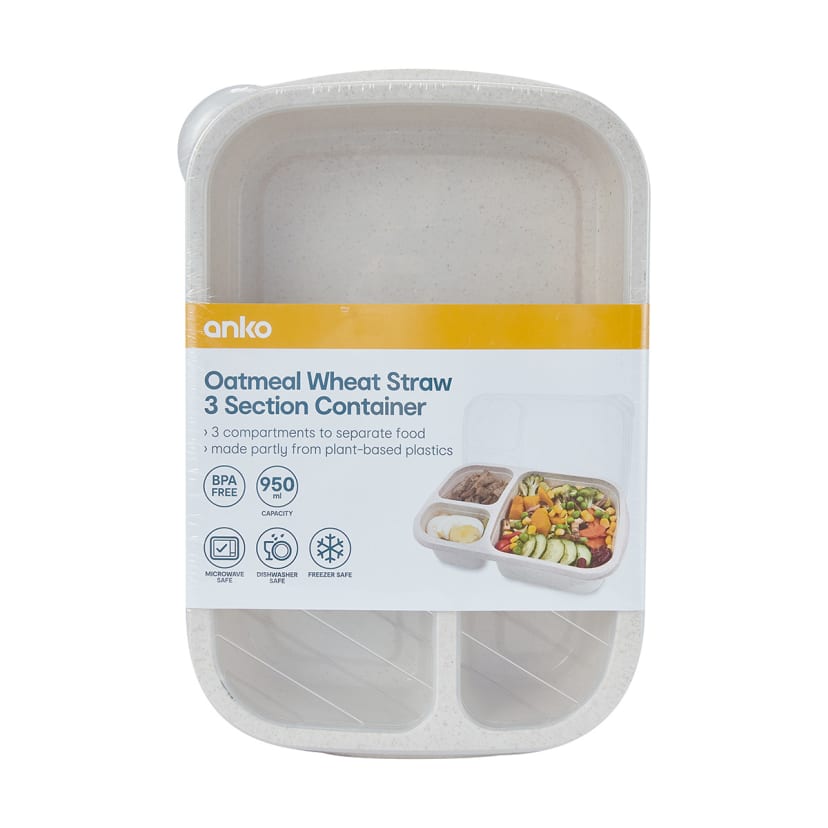 Oatmeal Wheat Straw 3 Section Container Lunch Box Kmart