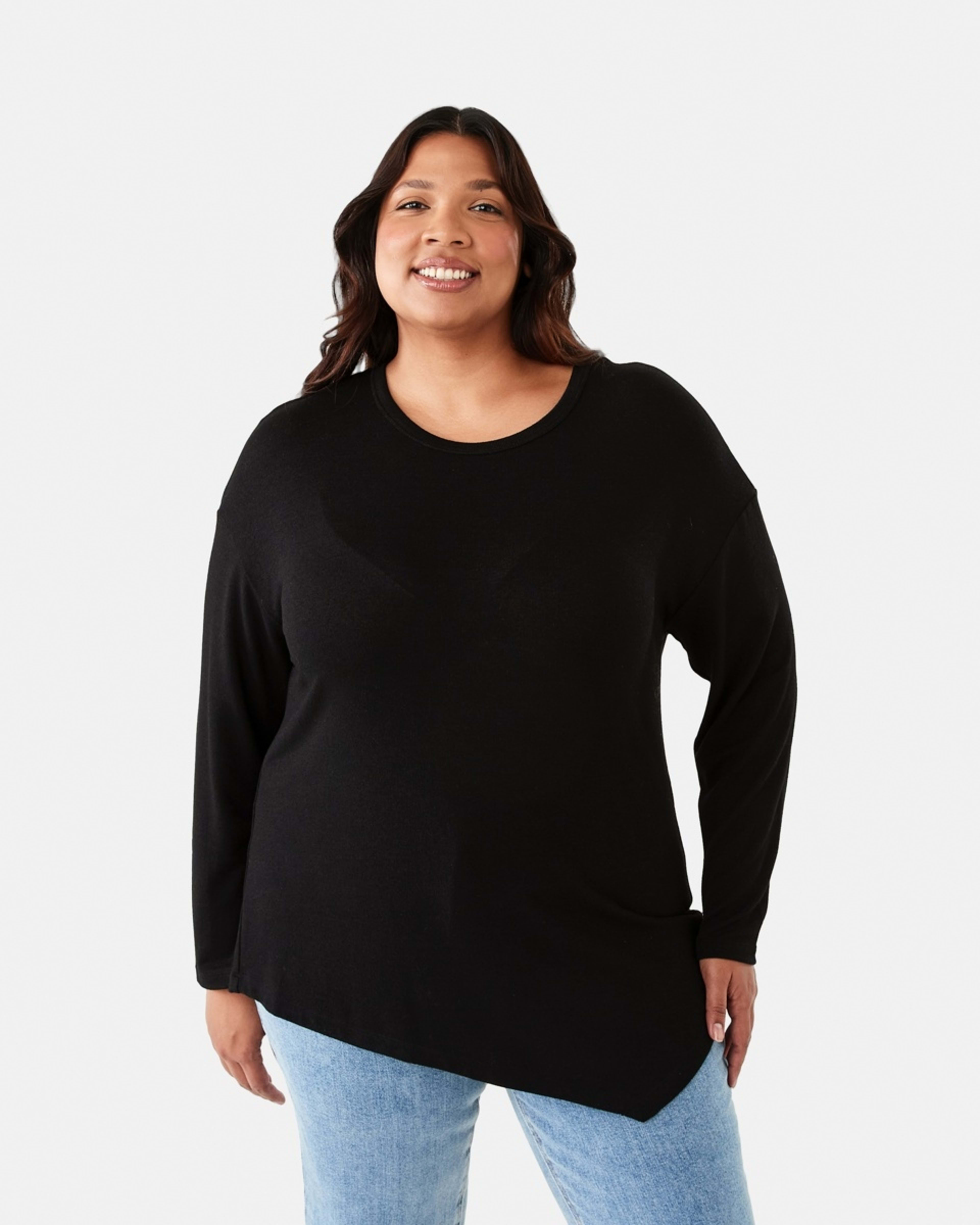 1 Curve Asymmetrical Long Sleeve Top Black, 1 of 6