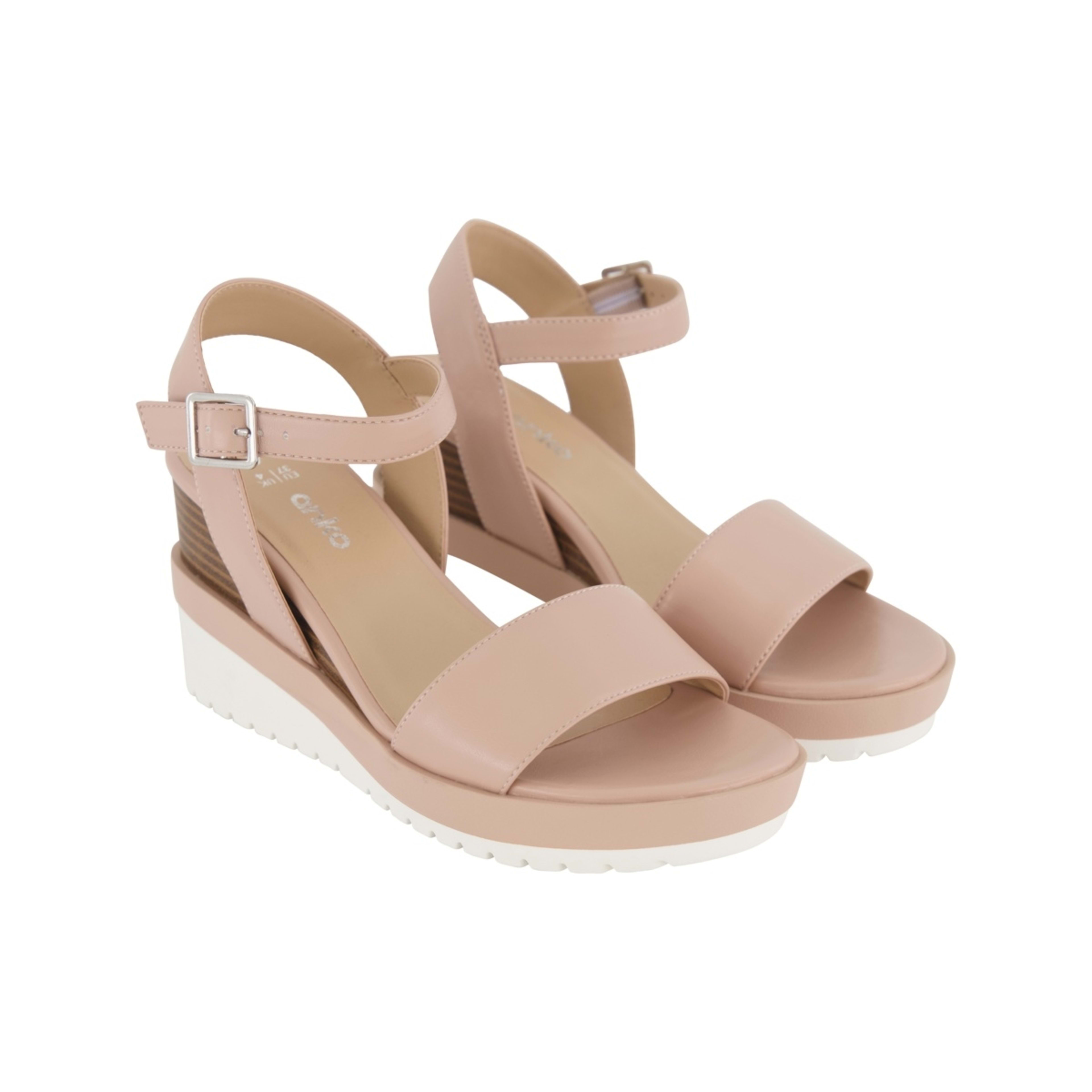 2 Stacked Wedge Heel Sandals Beige, 2 of 5