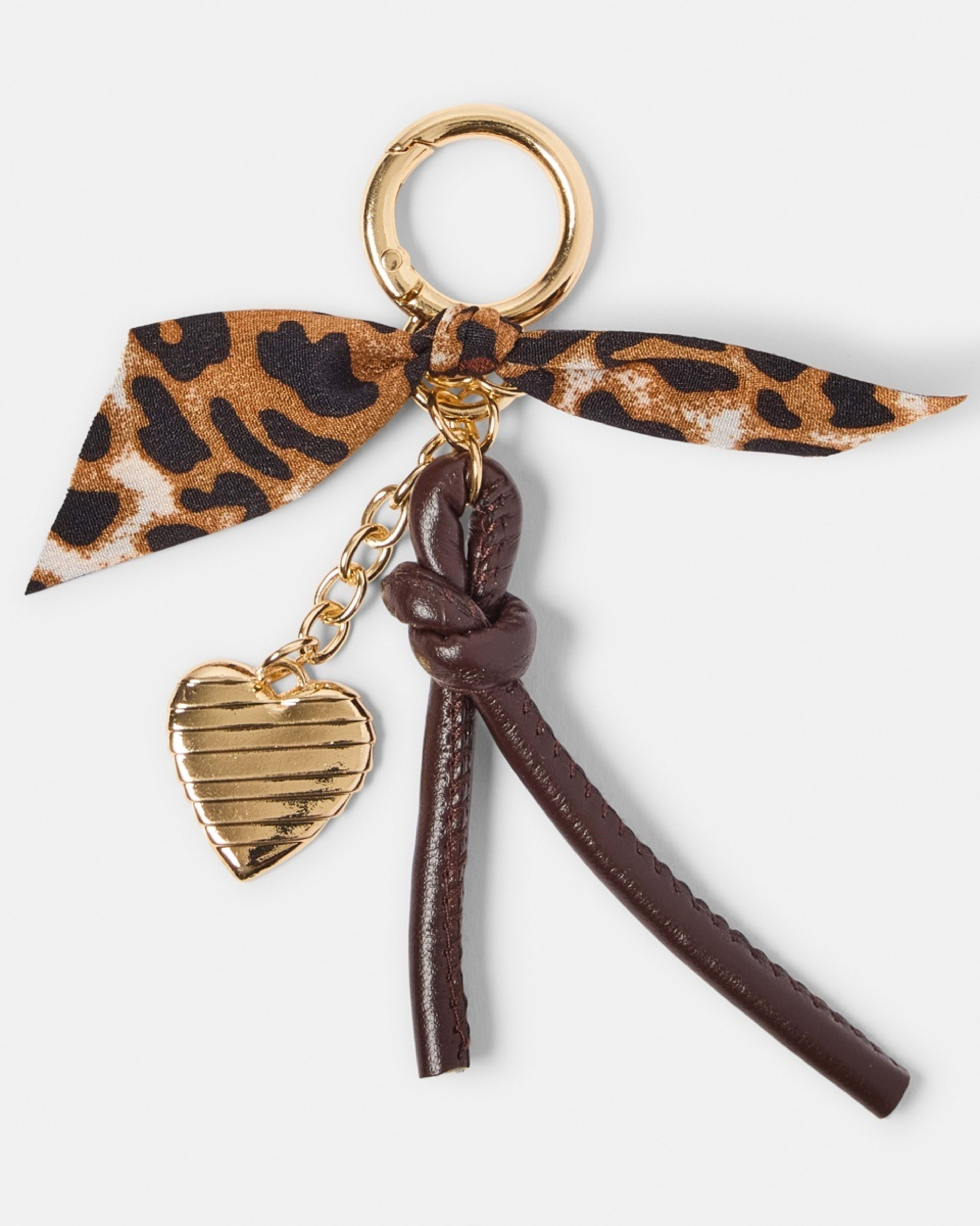 1 Leopard Bow Charm Keyring - Brown, Black and Gold Tone Brown, 1 of 3