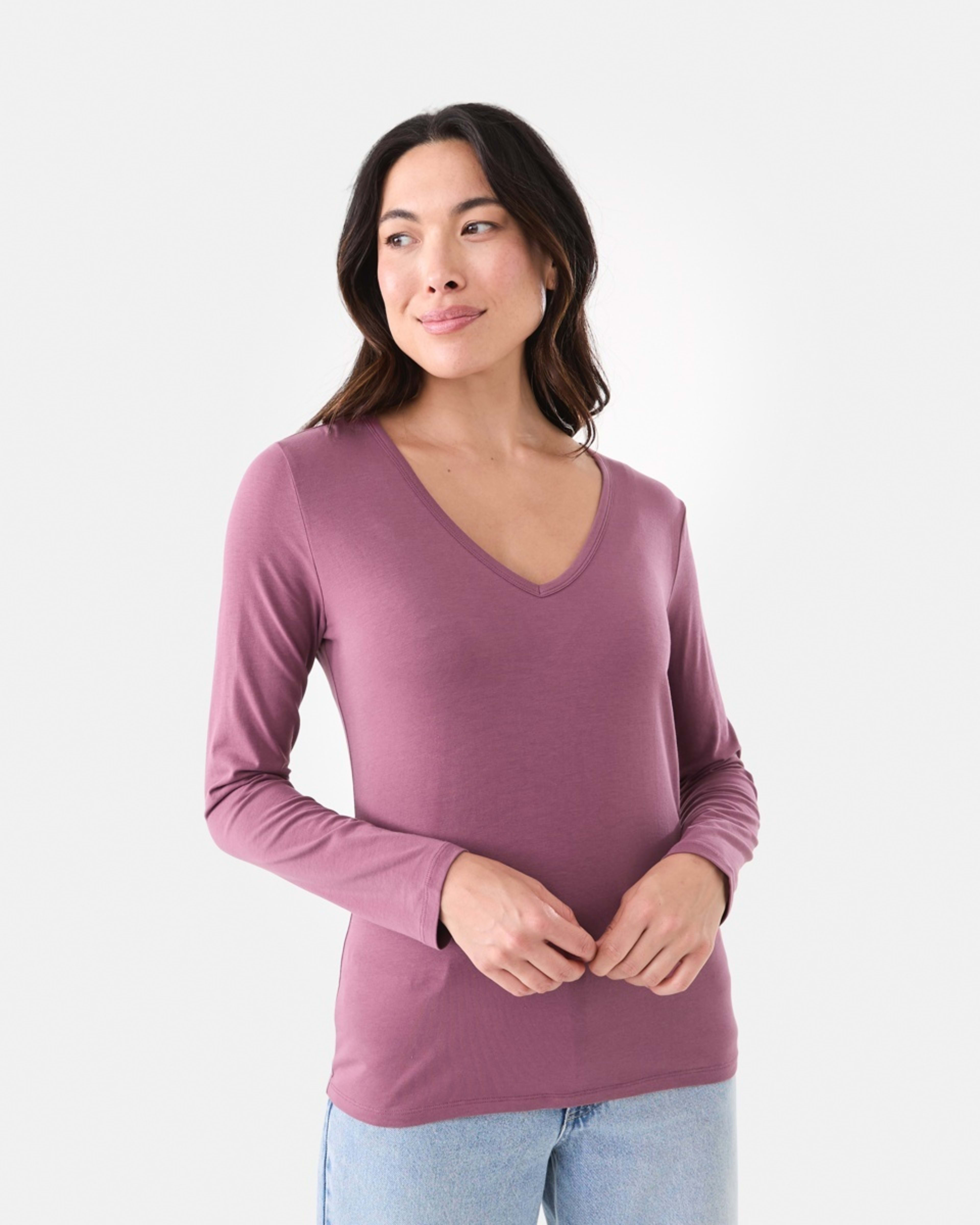 1 Long Sleeve Stretch V-Neck T-shirt Berry, 1 of 5
