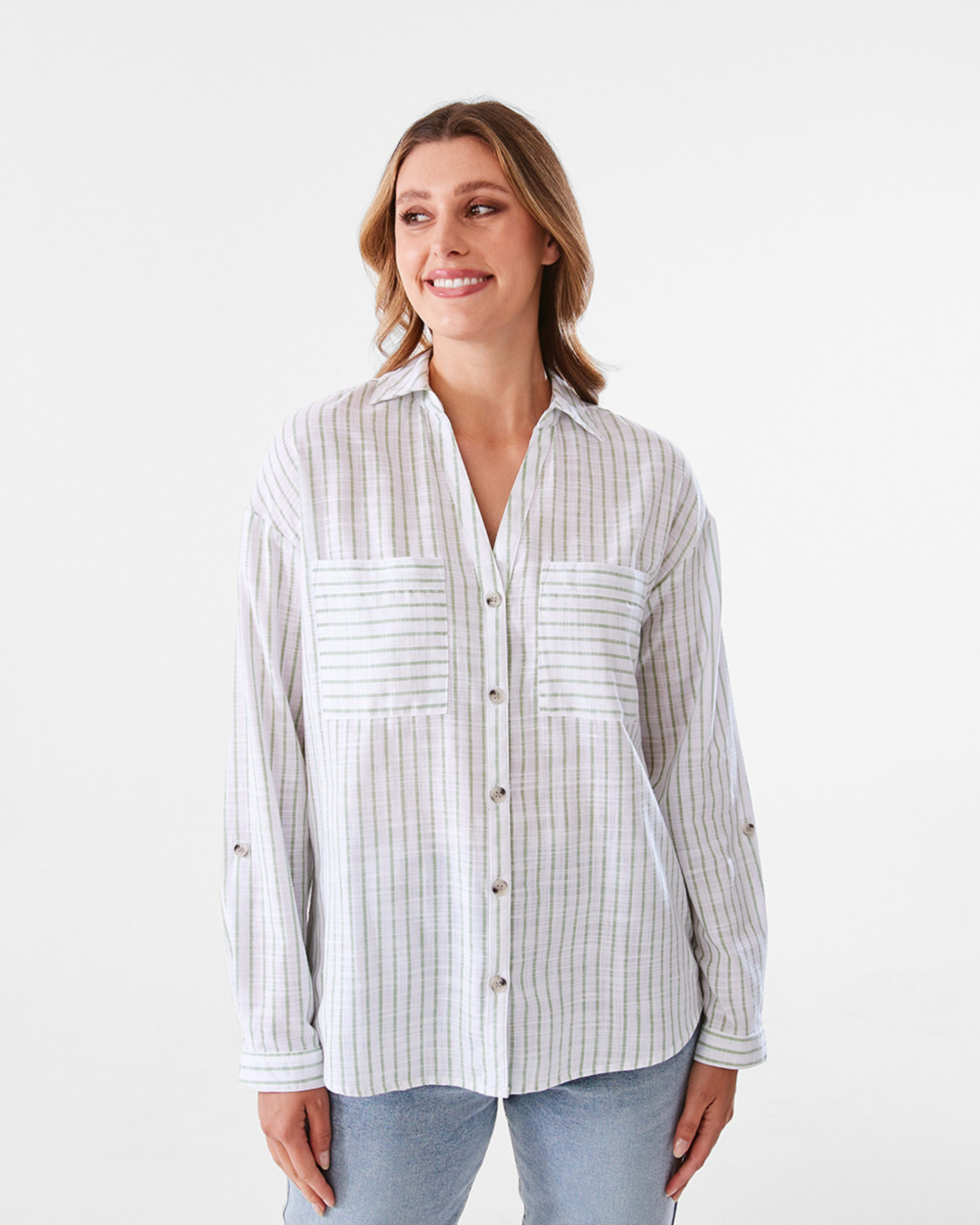 Rolled Sleeve Cotton Slub Shirt - Kmart