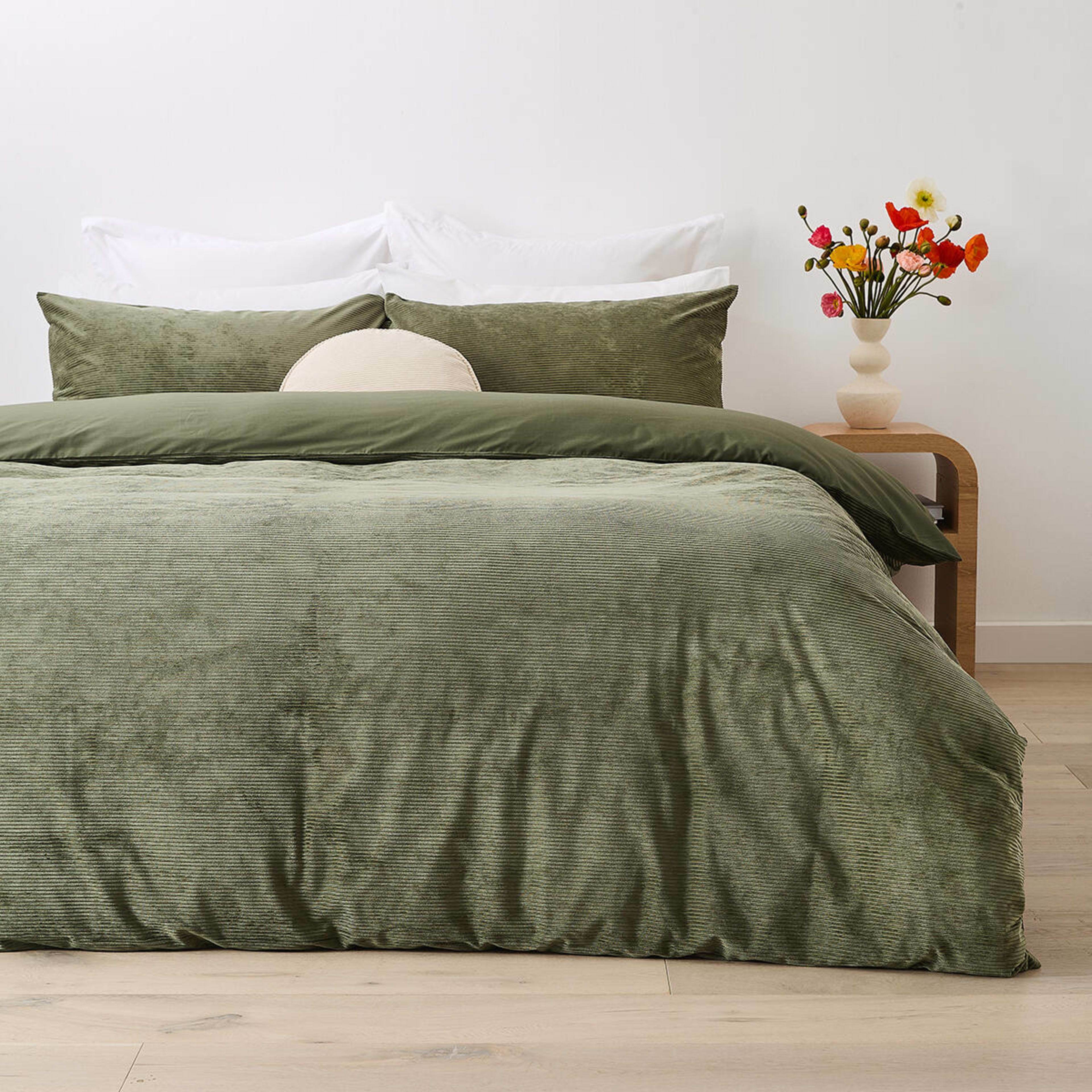 1 Corduroy Quilt Cover Set - King Bed, Forest