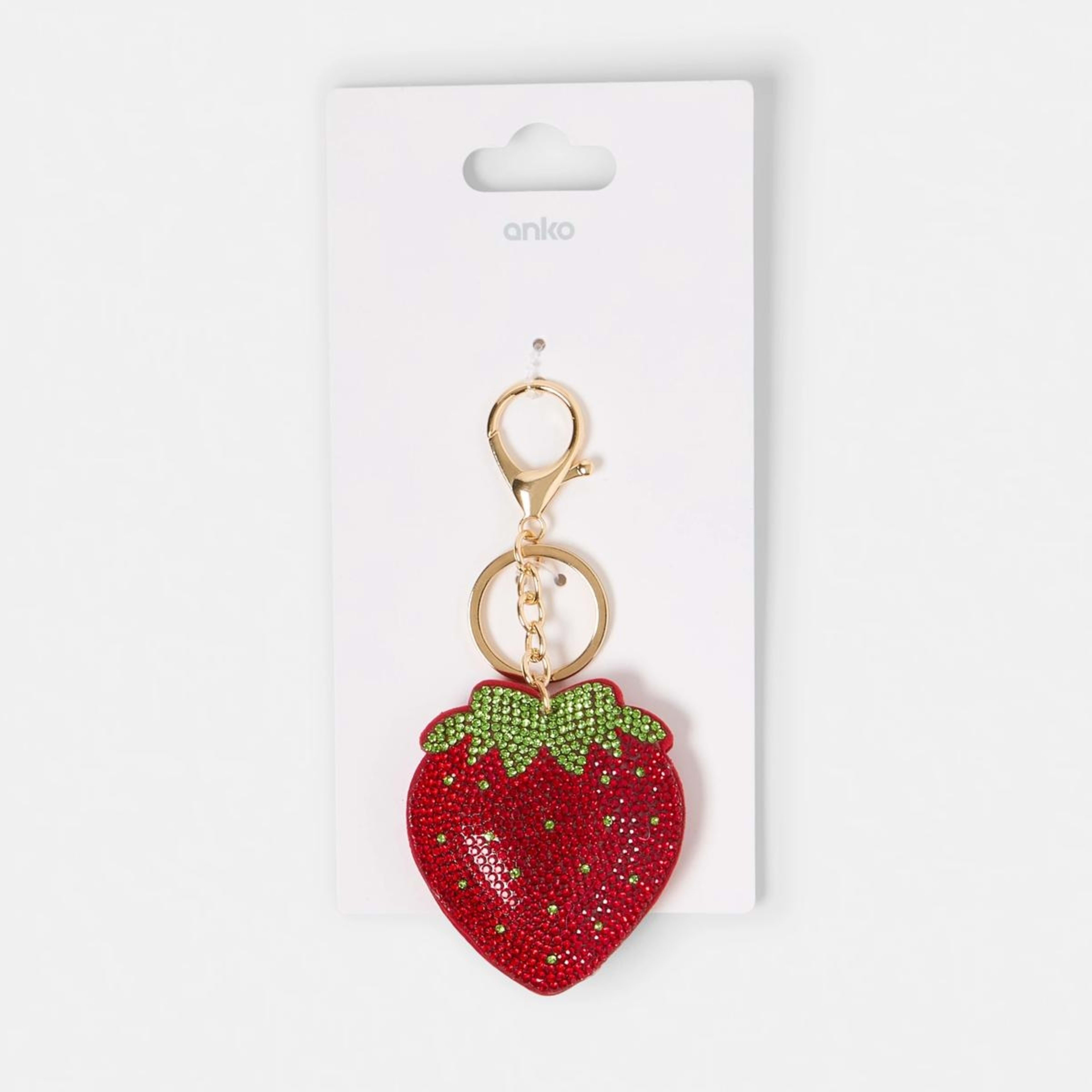 3 Sparkle Strawberry Bag Charm Keyring - Red and Gold Tone, 3 of 3