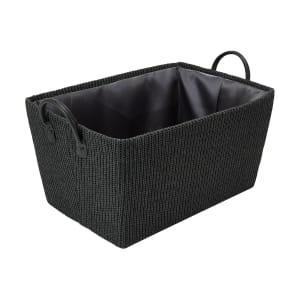 Rectangle Knitted Basket with Handles - Charcoal
