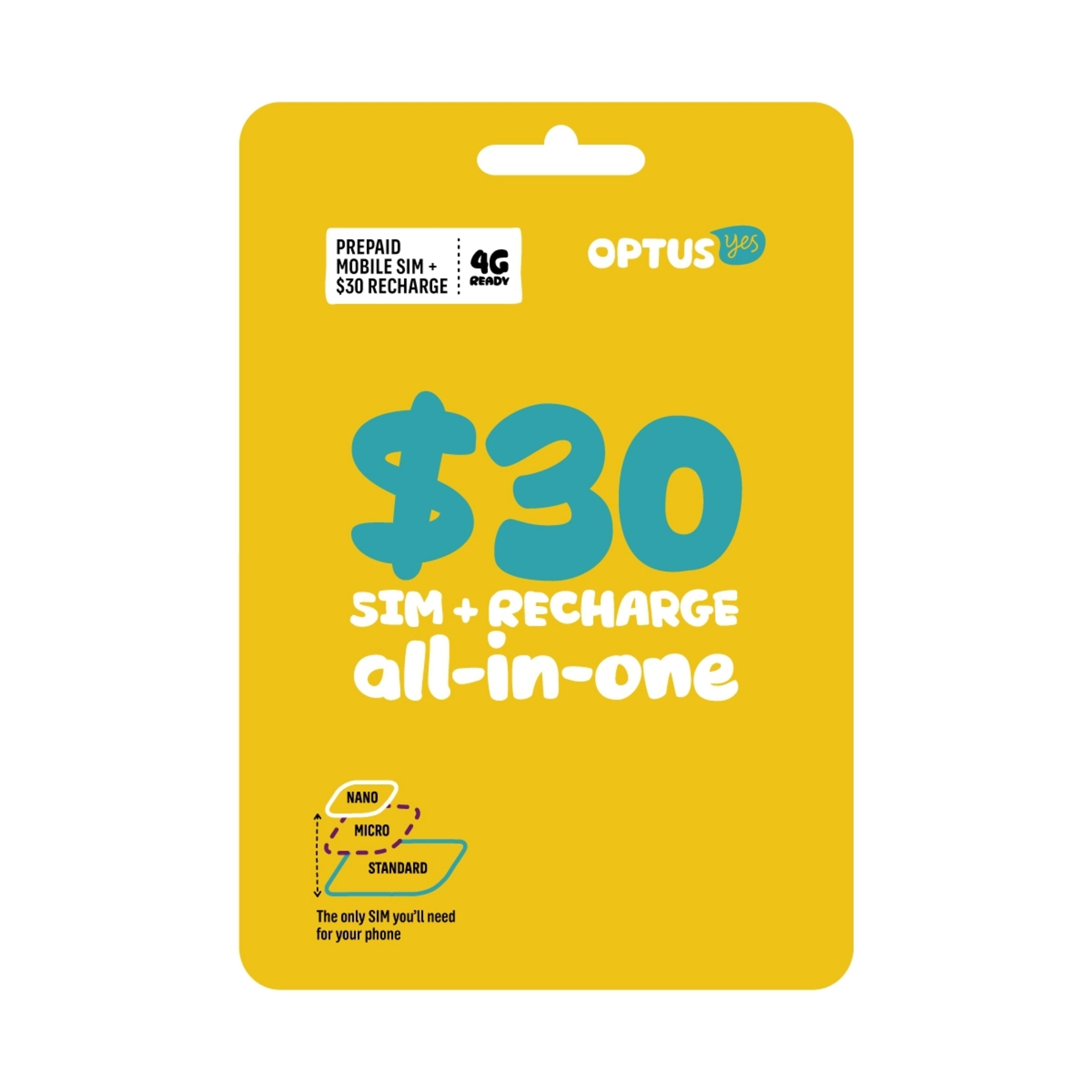 Optus 30 Prepaid Mobile Phone SIM + Recharge Card Kmart