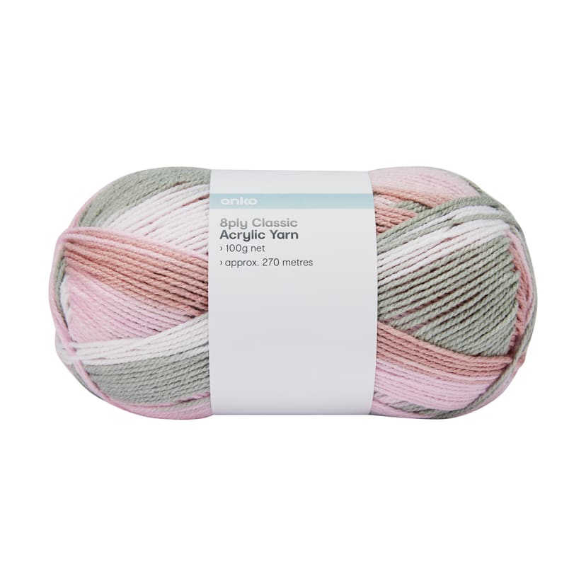8 Ply Classic Acrylic Yarn Pink Nectar Mix Kmart