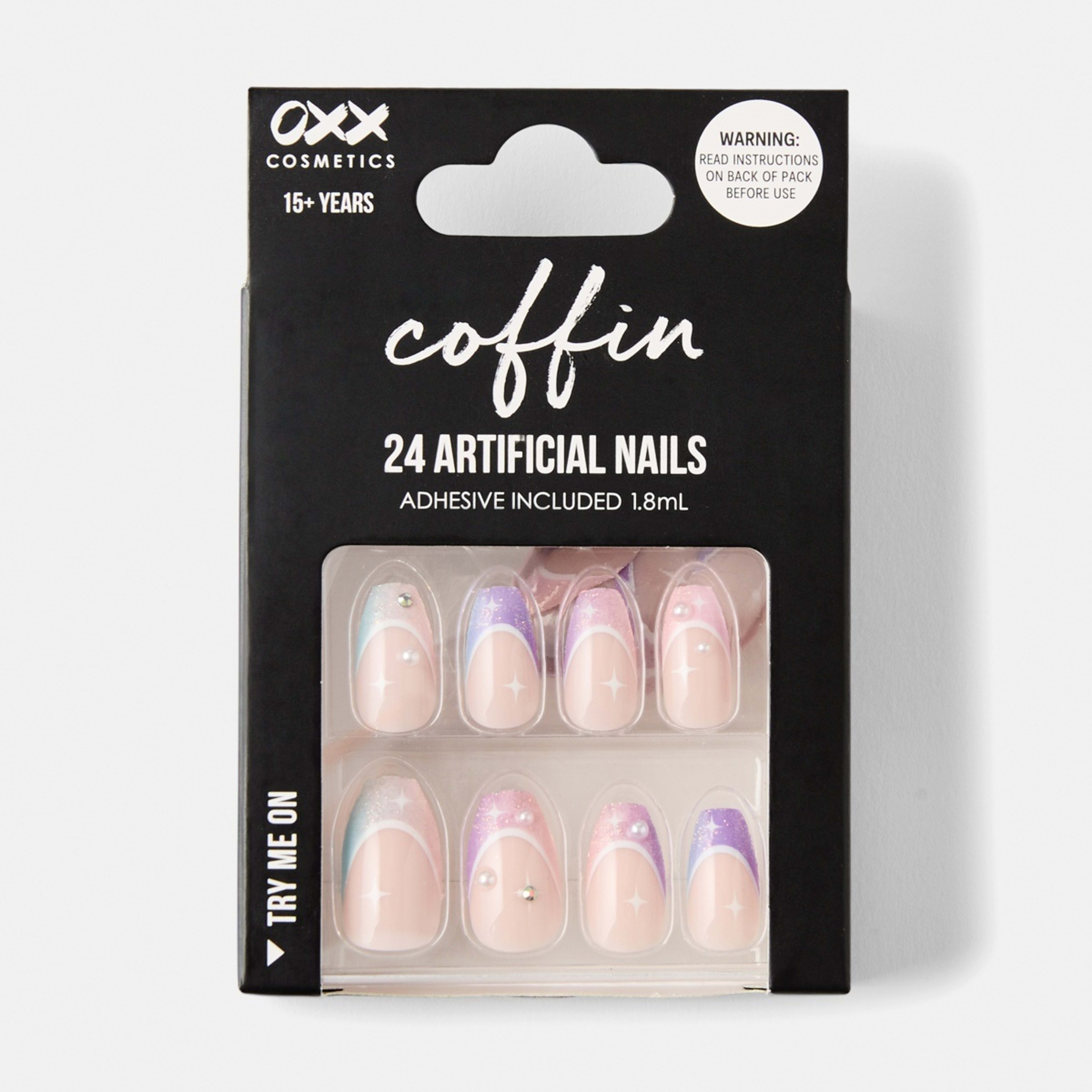 1 OXX Cosmetics 24 Pack Artificial Nails with Adhesive - Coffin Shape, Dusk Shimmer
