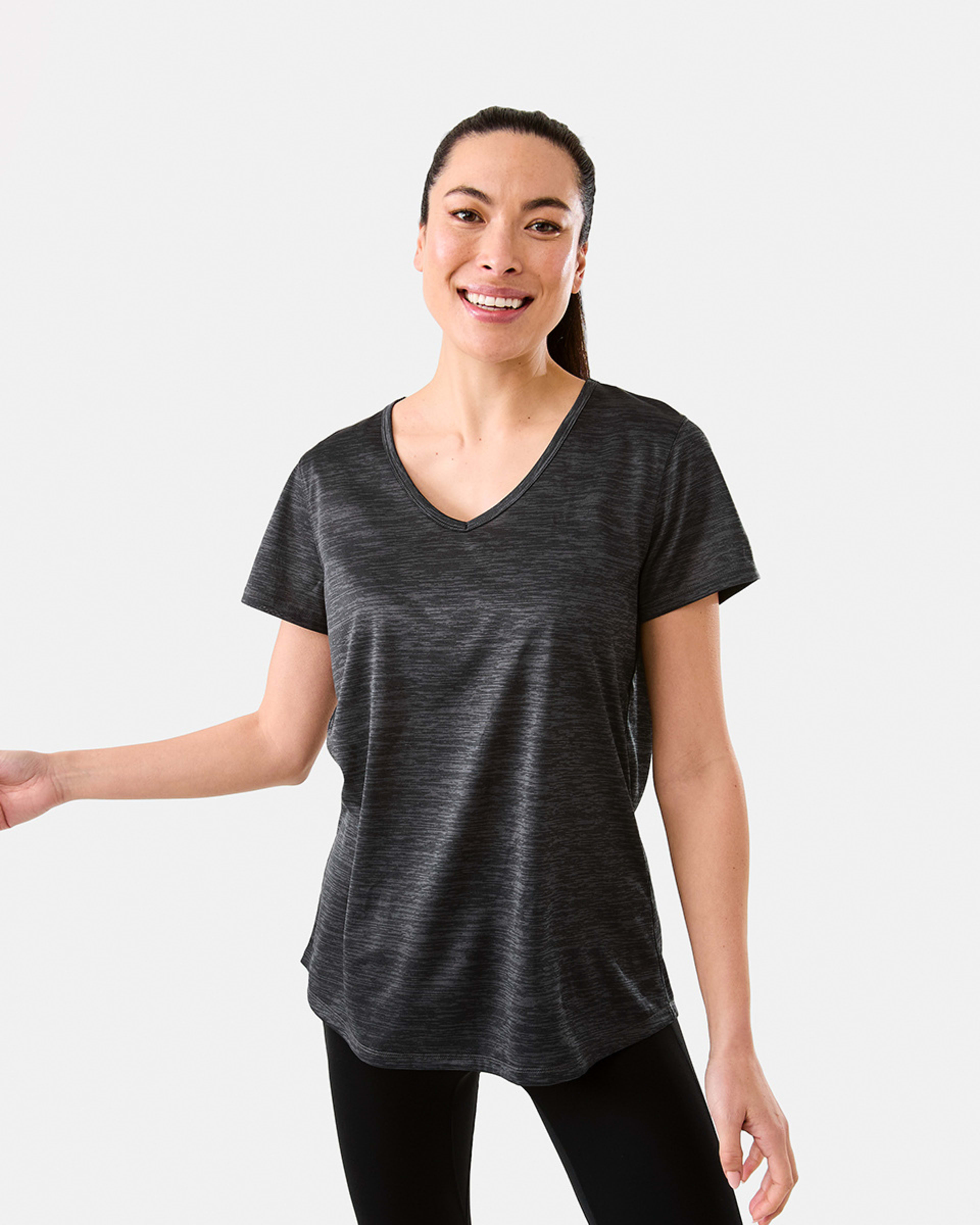 1 Active Womens Short Sleeve Core V-Neck T-shirt Black India Ink