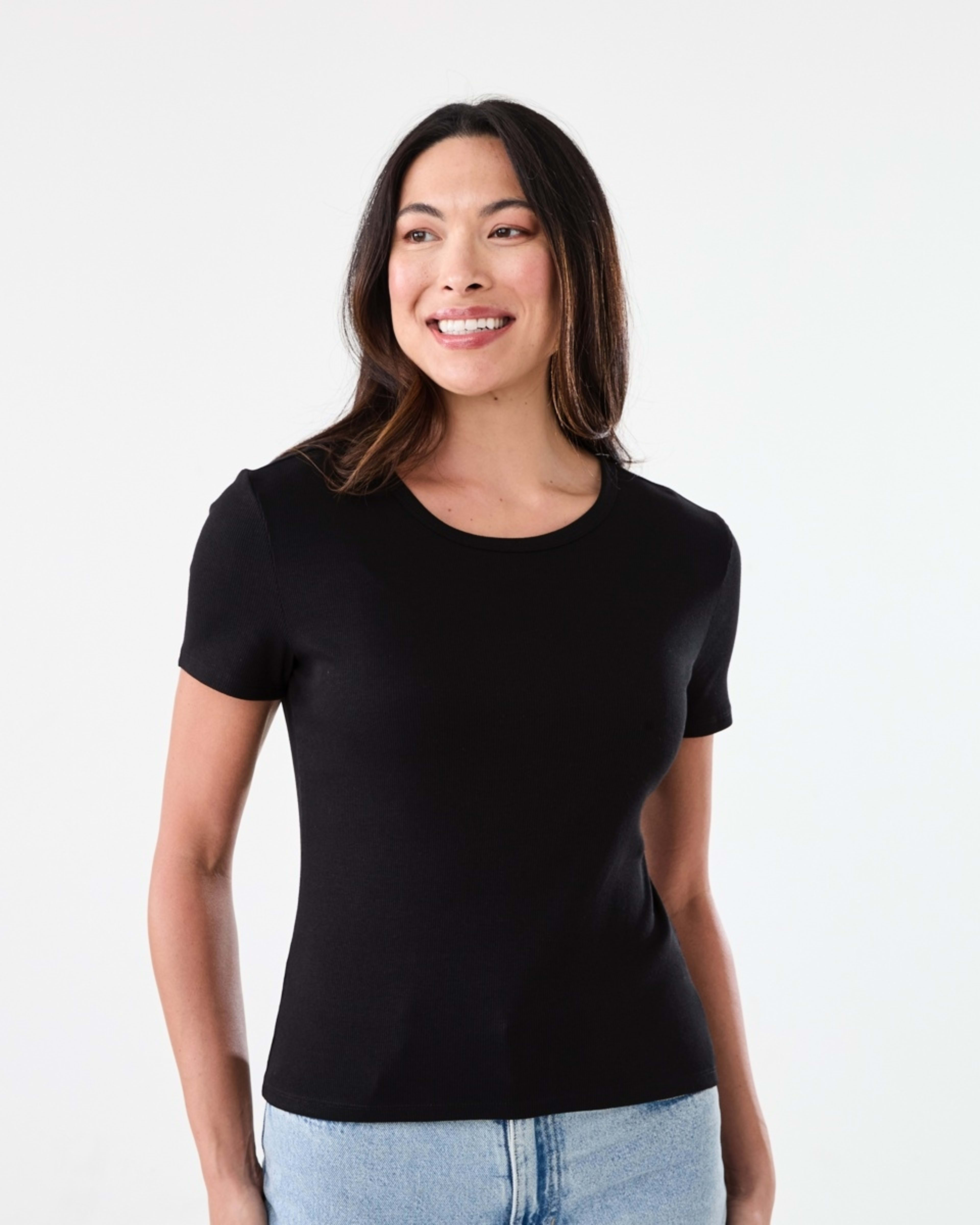 1 Short Sleeve Rib Crew Neck T-shirt Black