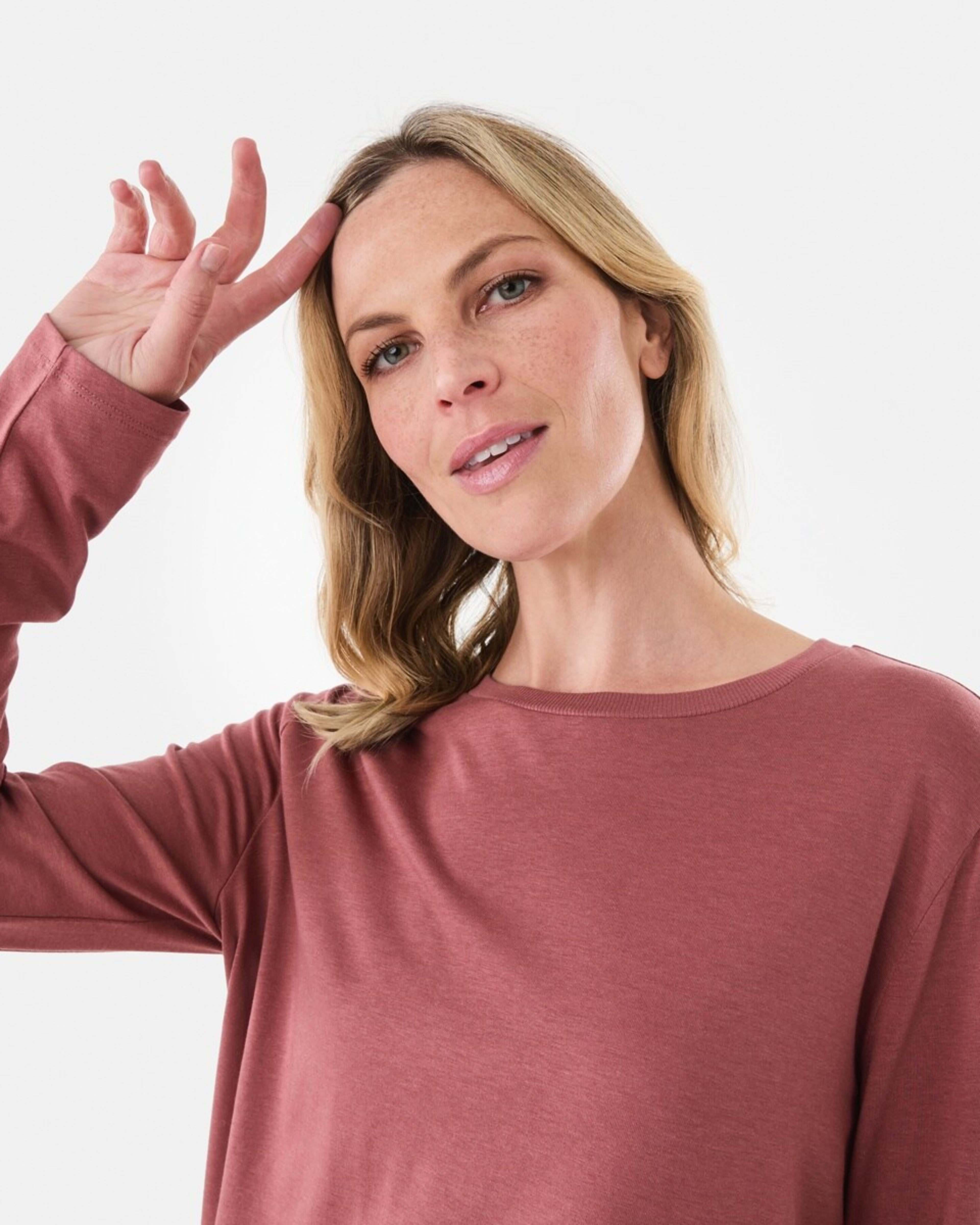 4 Long Sleeve Cotton Modal T-shirt DRIED RED, 4 of 5