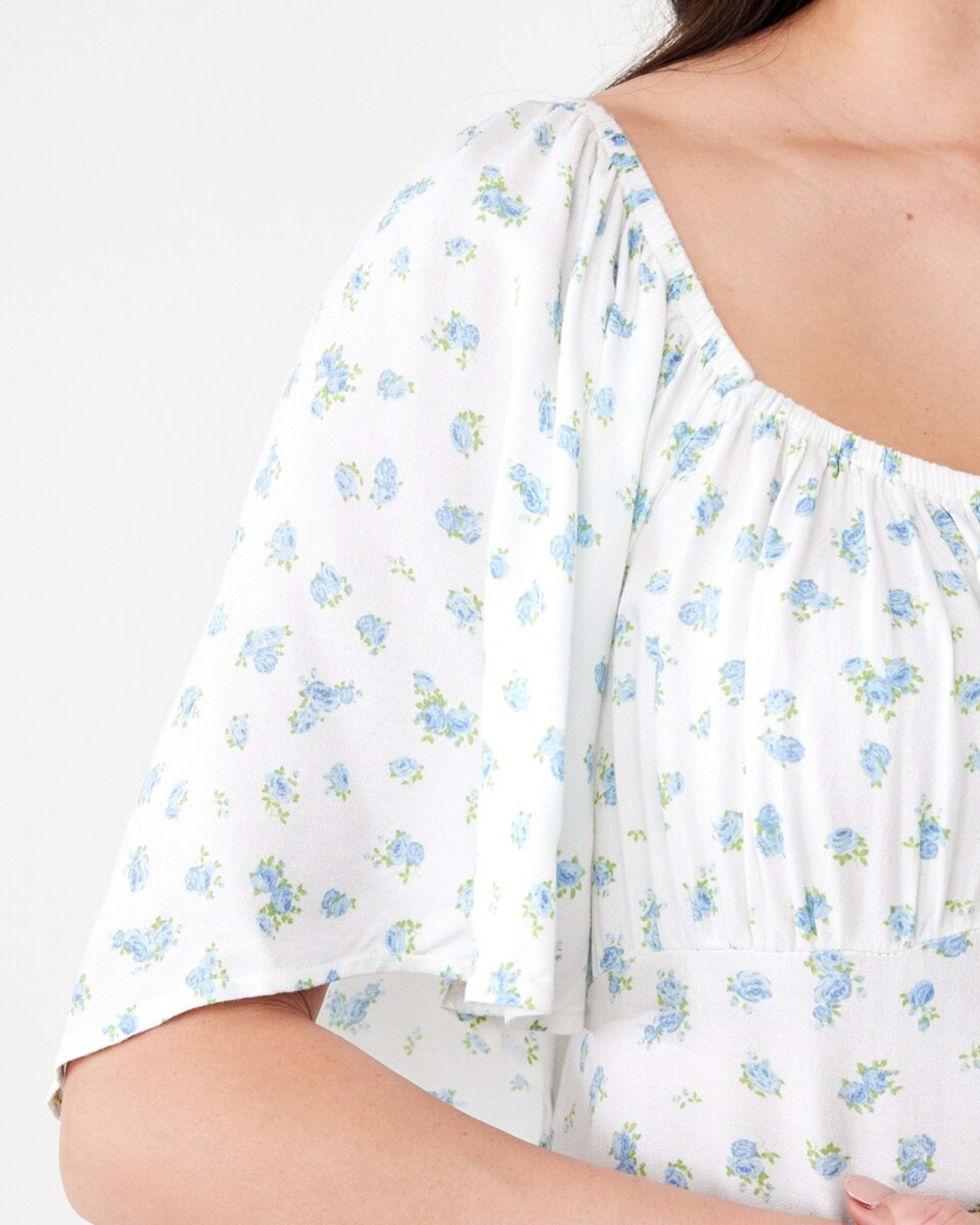 6 Short Sleeve Square Neck Tea Midi Dress DITSY ROSE CLOUD WHITE, 6 of 6