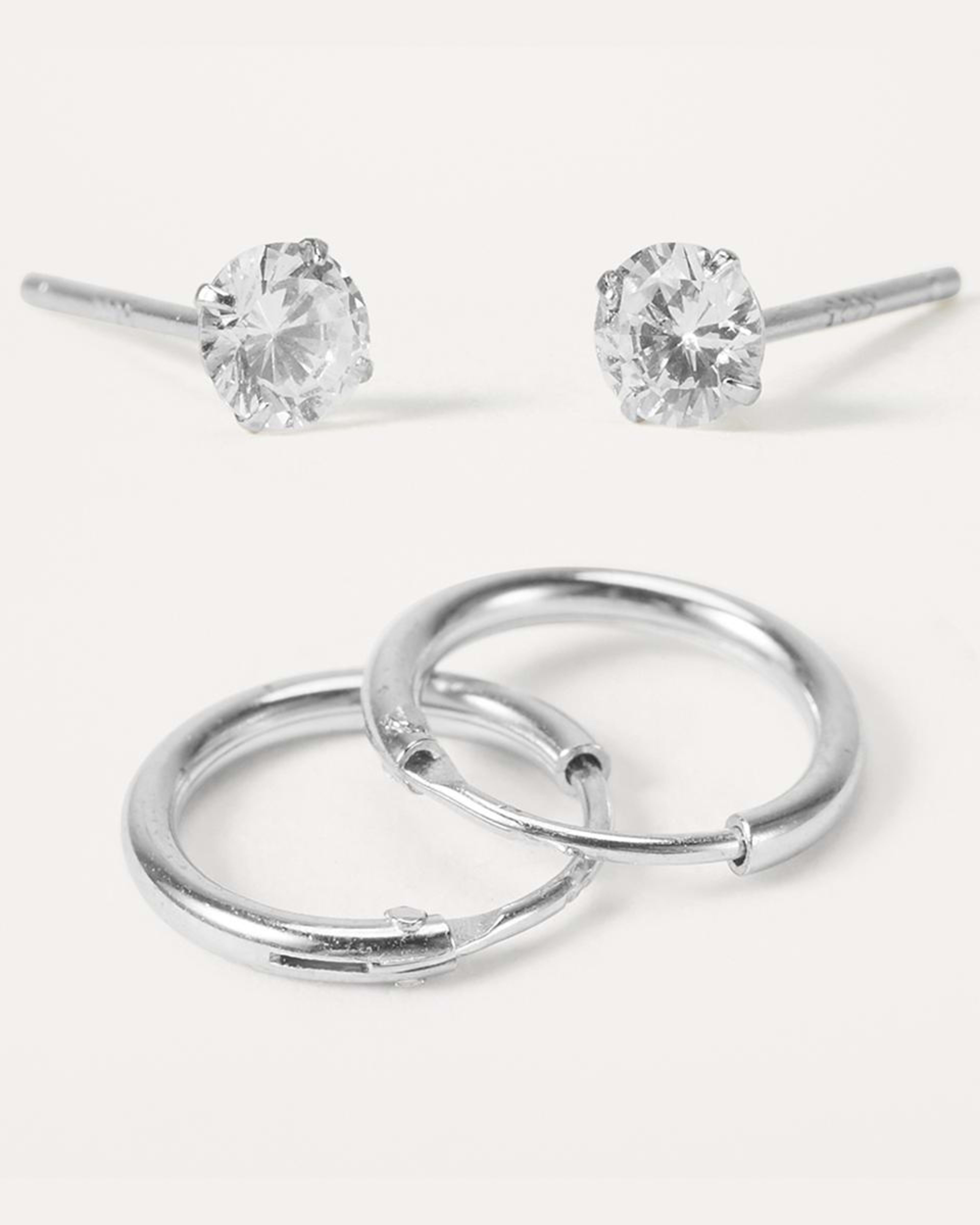 2 2 Pack Sterling Silver Stud and Hoop Earrings Silver, 2 of 5
