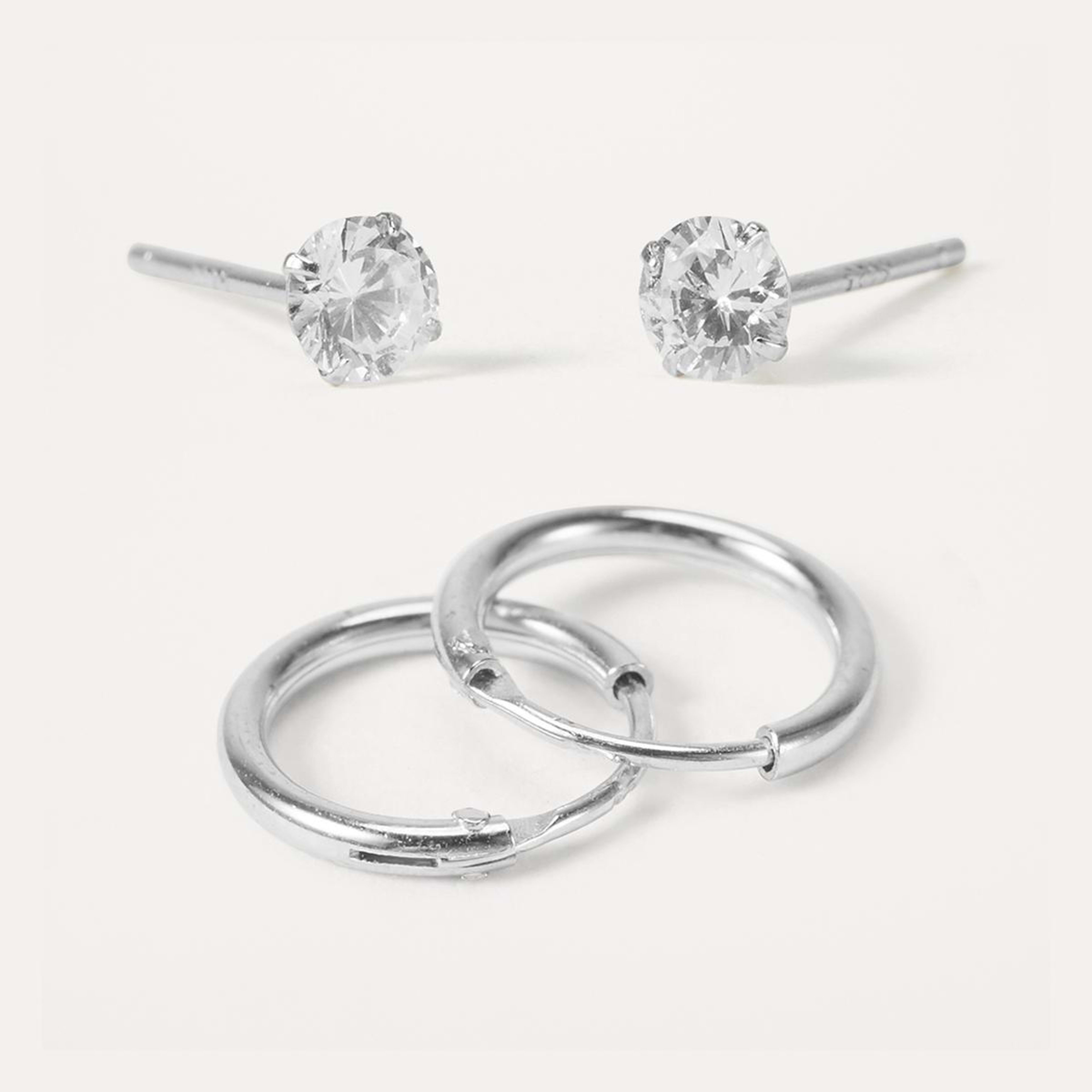 2 2 Pack Sterling Silver Stud and Hoop Earrings Silver, 2 of 5