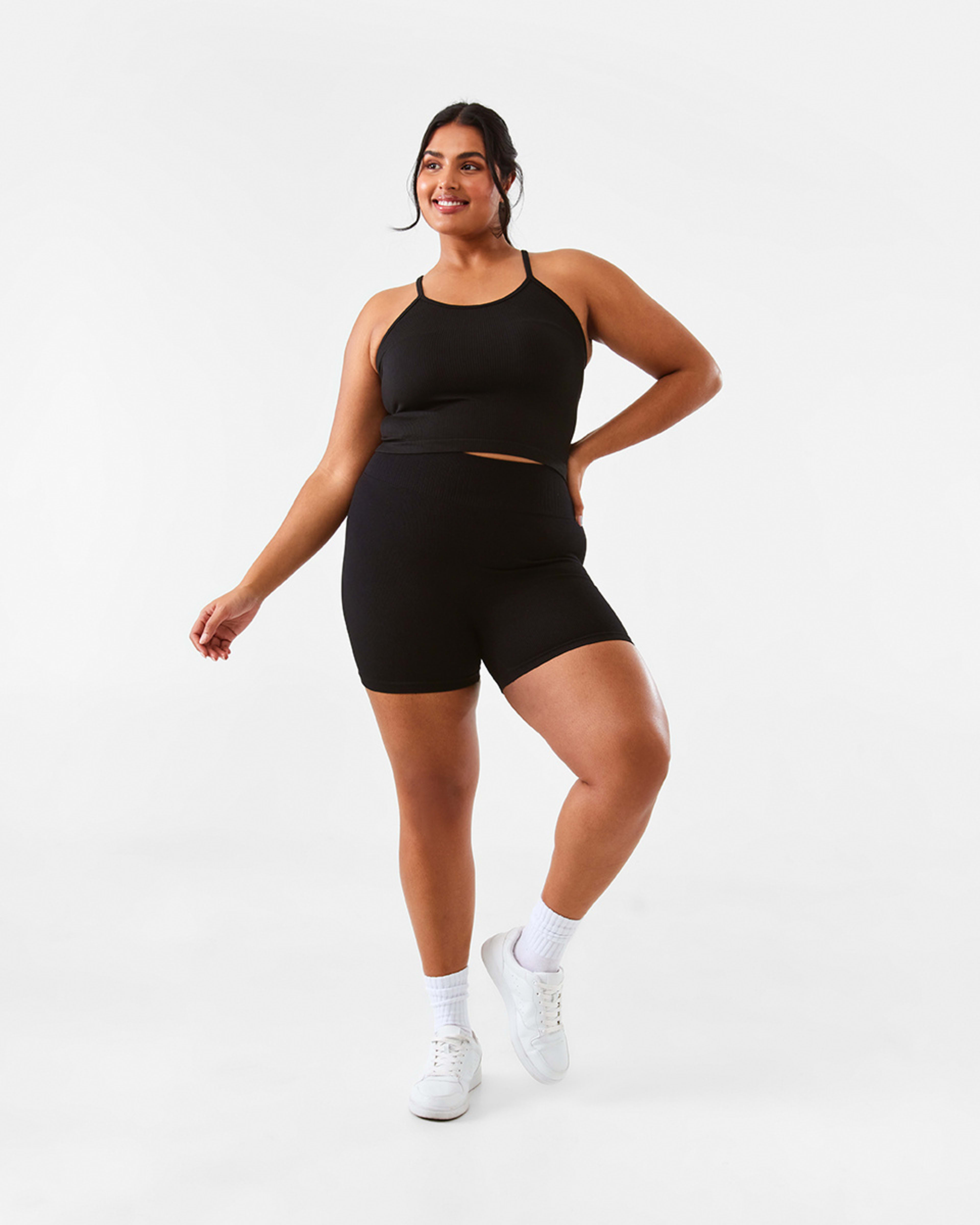 4 Active Womens Seamfree Rib Bike Shorts Black, 4 of 10