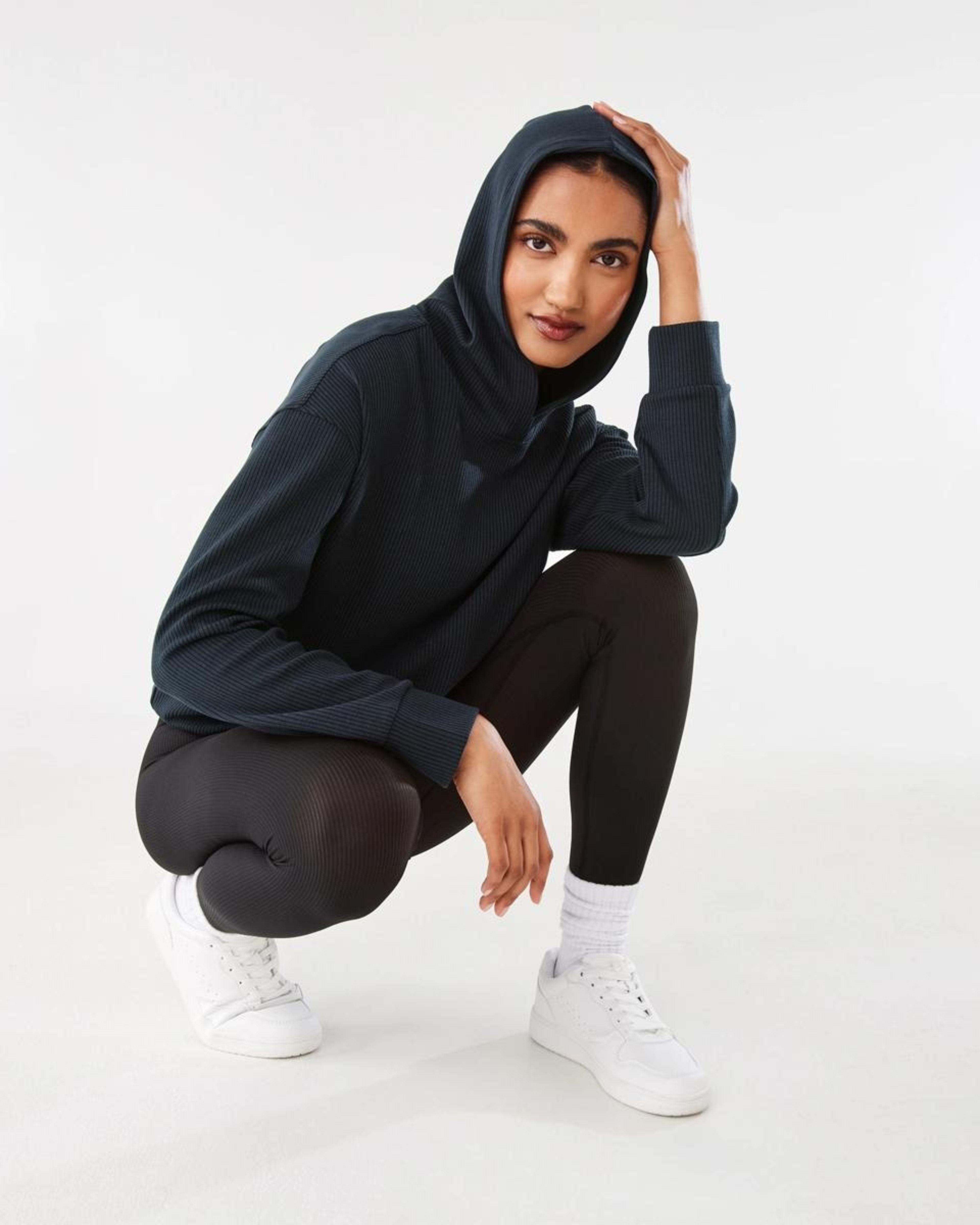 8 Active Womens Ribbed Scuba Hoodie WASHED BLACK, 8 of 10