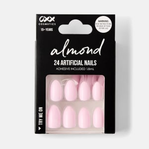 OXX Cosmetics 24 Pack Artificial Nails with Adhesive - Almond Shape, Pink