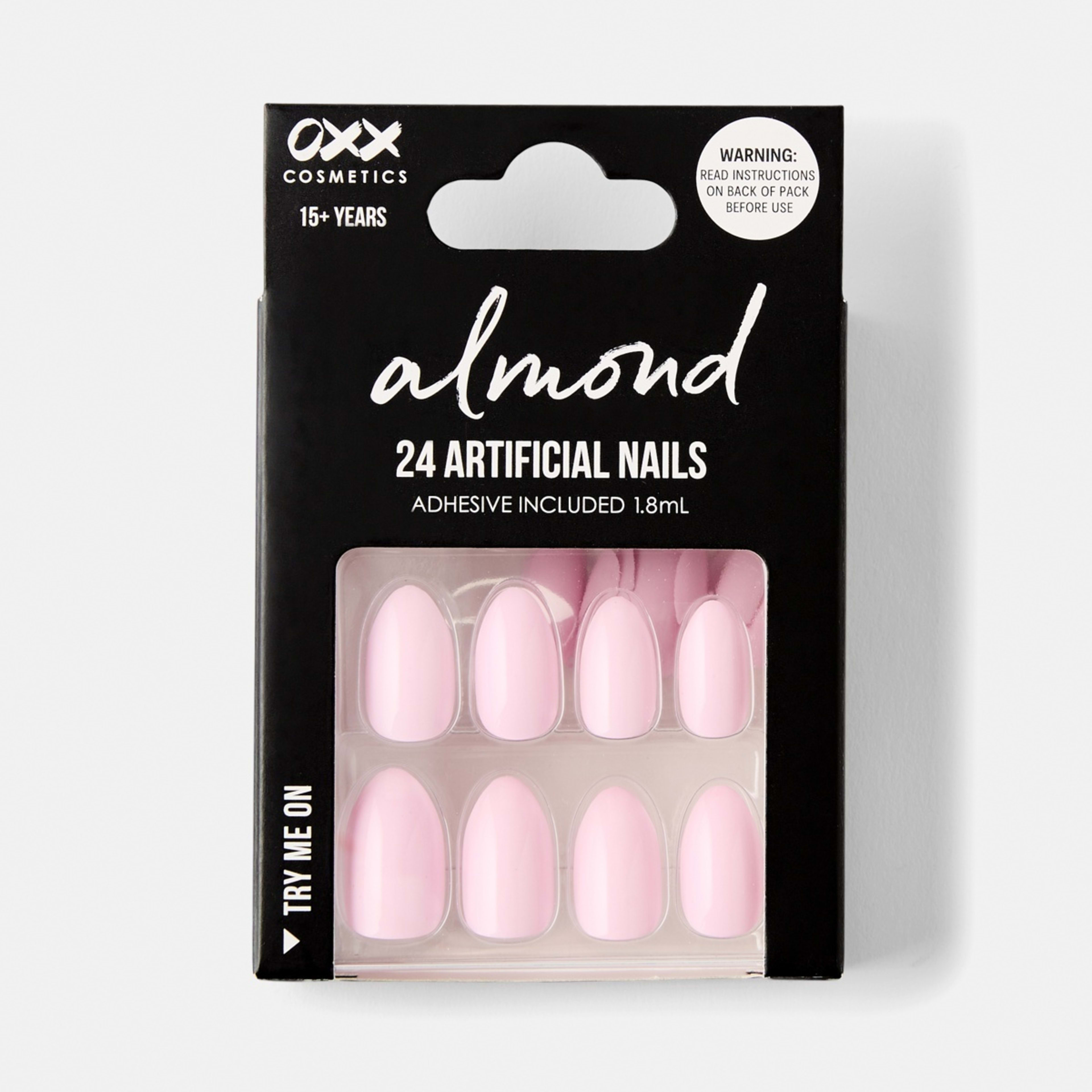 1 OXX Cosmetics 24 Pack Artificial Nails with Adhesive - Almond Shape, Pink