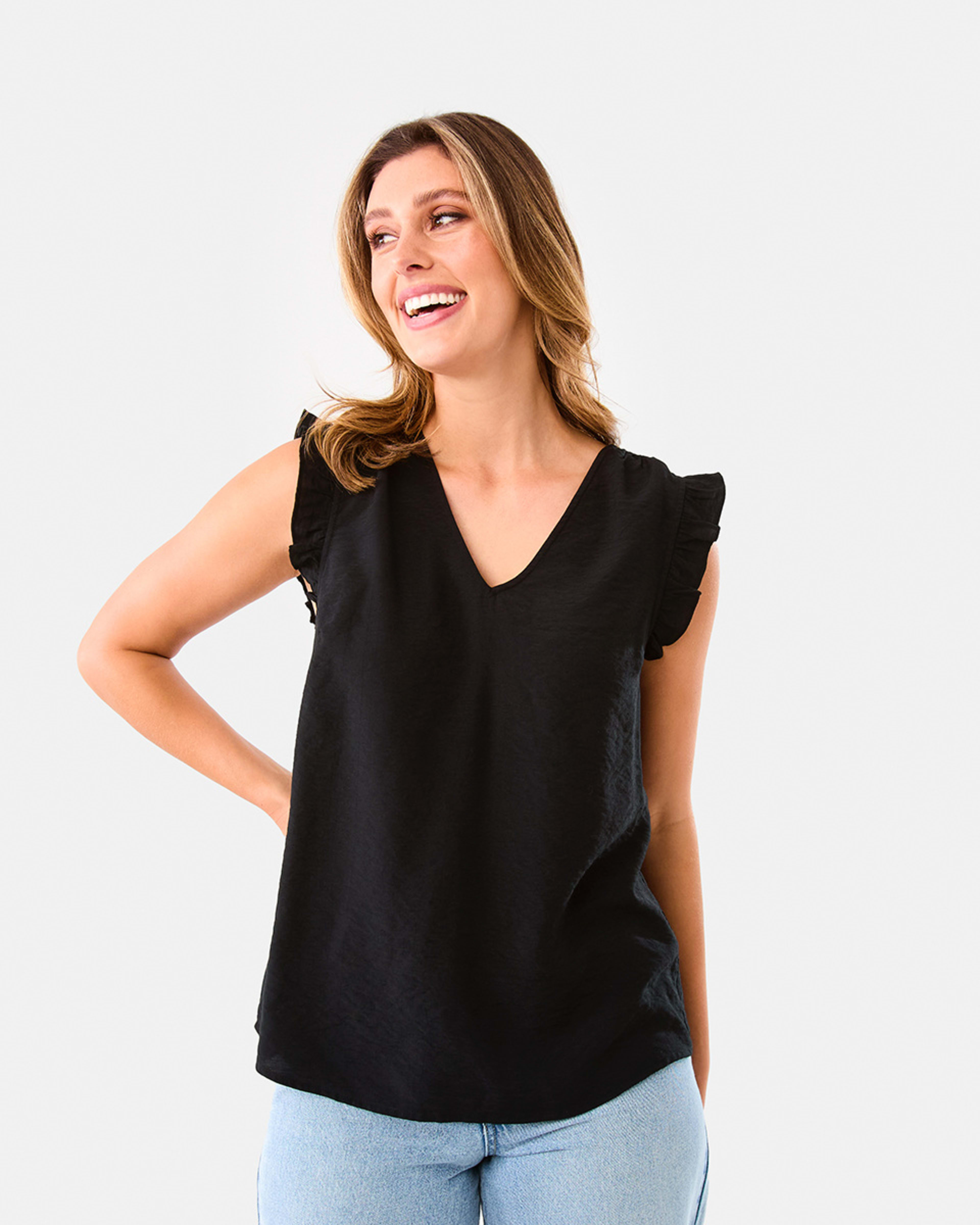 1 Sleeveless Frill Top Black
