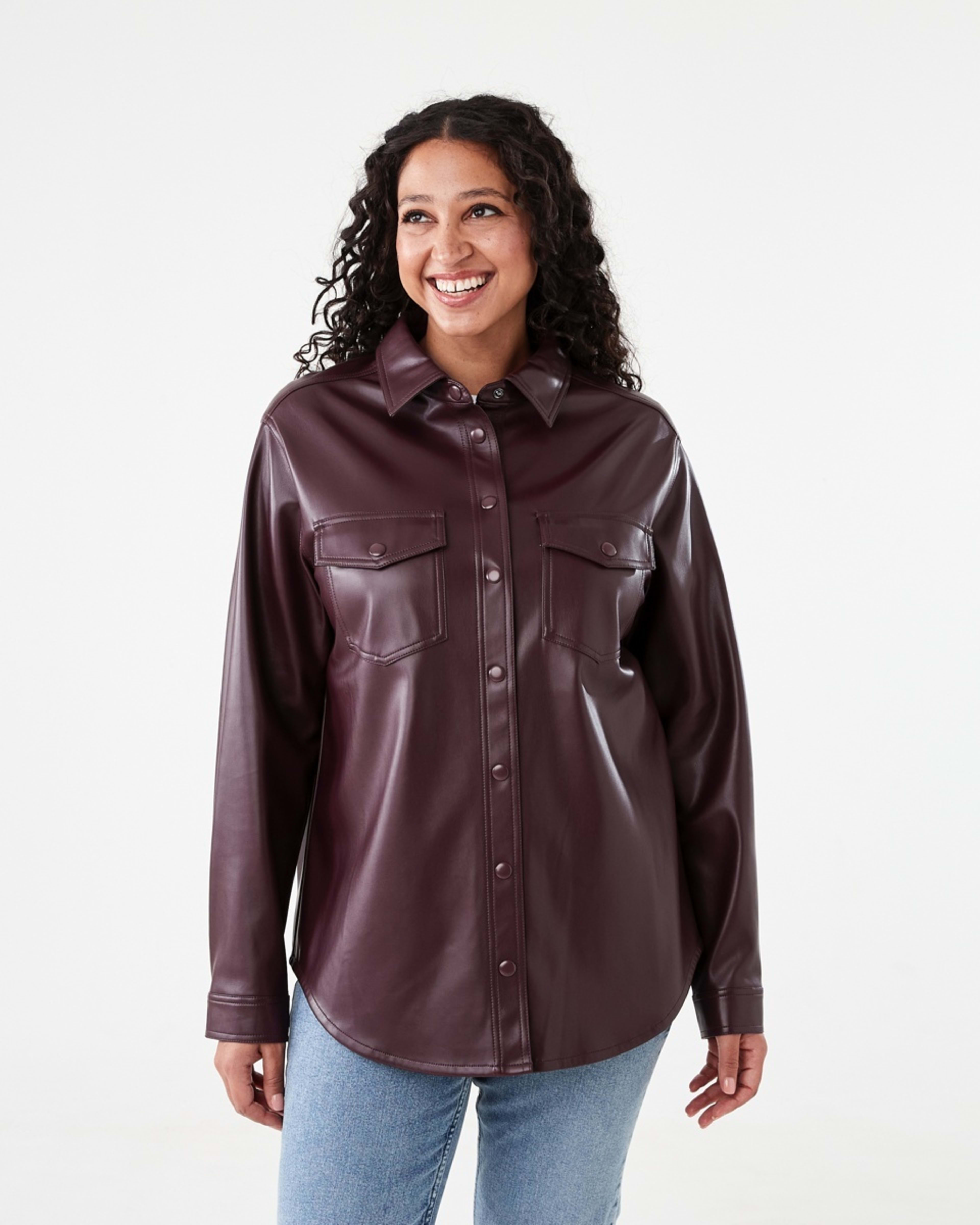 2 Long Sleeve Faux Leather Shirt Mulberry, 2 of 8