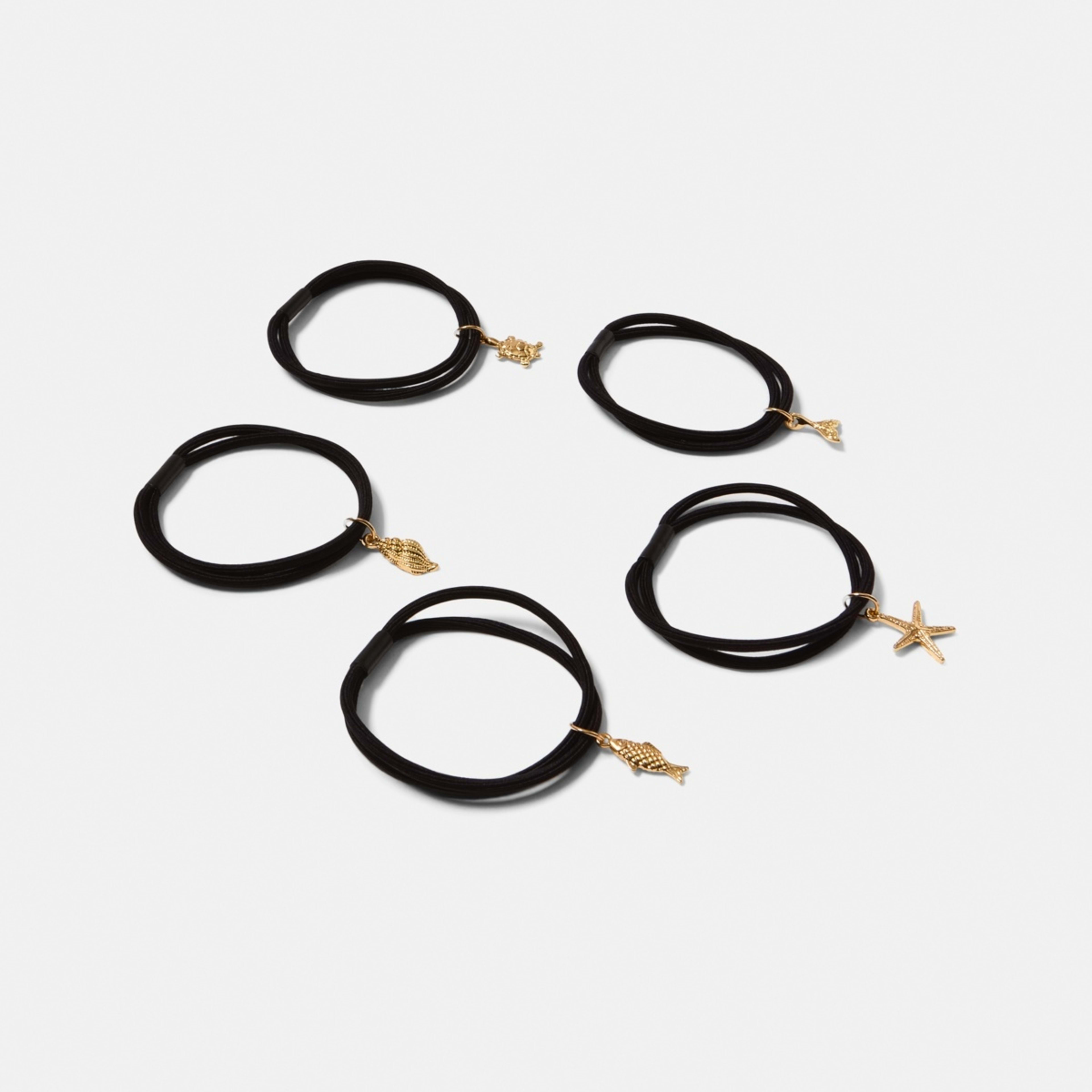 2 5 Pack Ocean Charm Hair Ties - Black and Gold Tone, 2 of 5